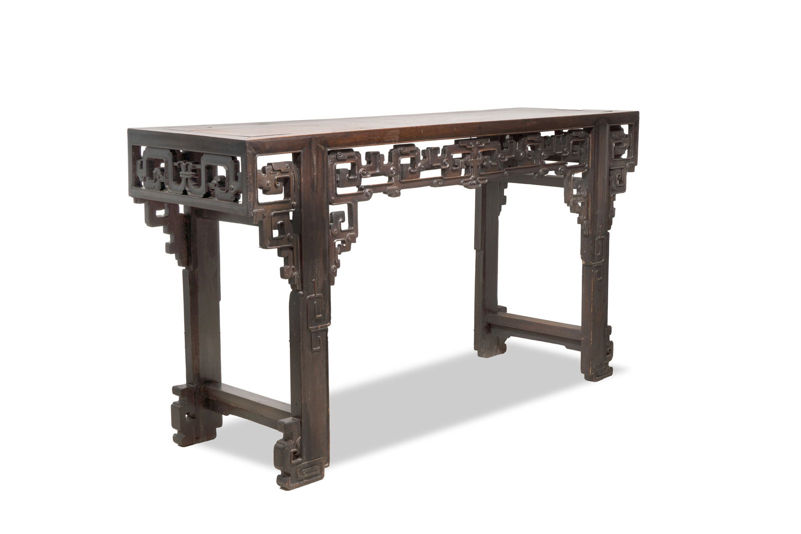 A large Chinese wooden 'Tiaoan' or altar table with chilong design, 19th C. (1 of 12)