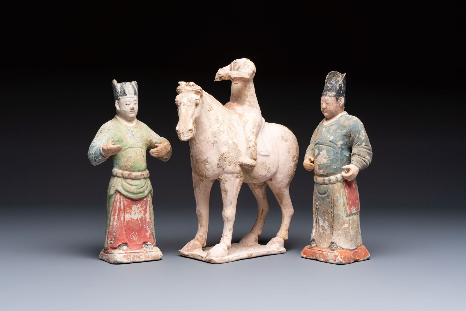 Three Chinese polychrome pottery figures, Sui/Ming (1 of 14)