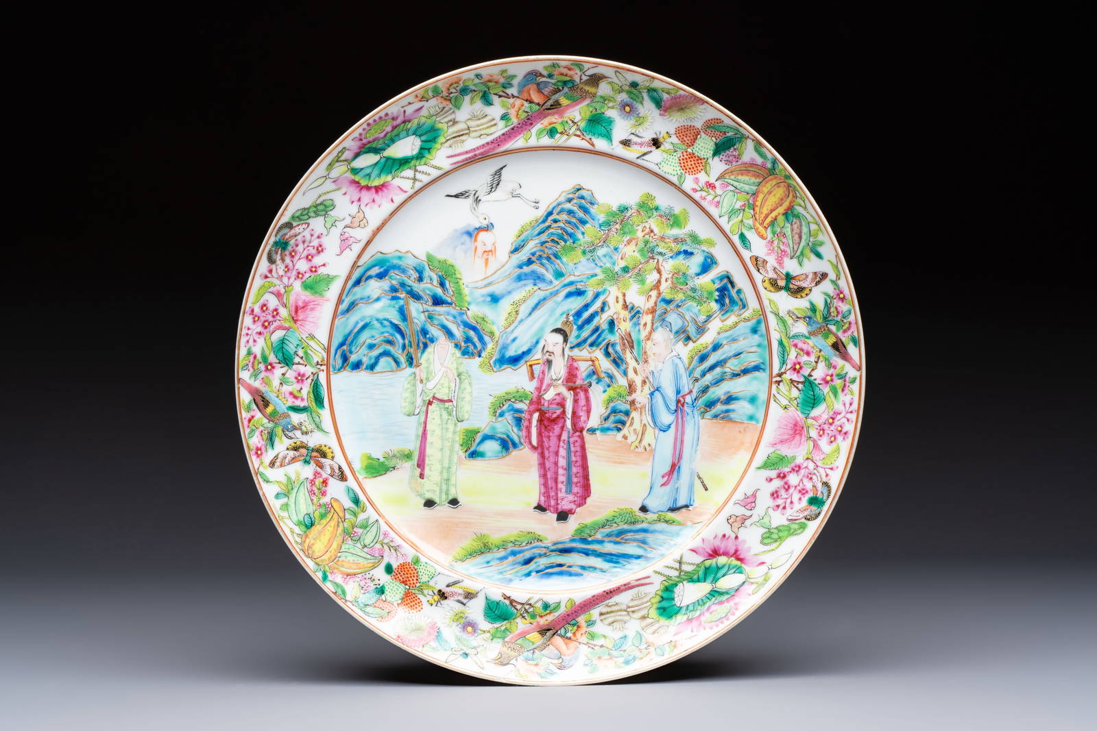 A rare Chinese Canton famille rose dish, 19th C.