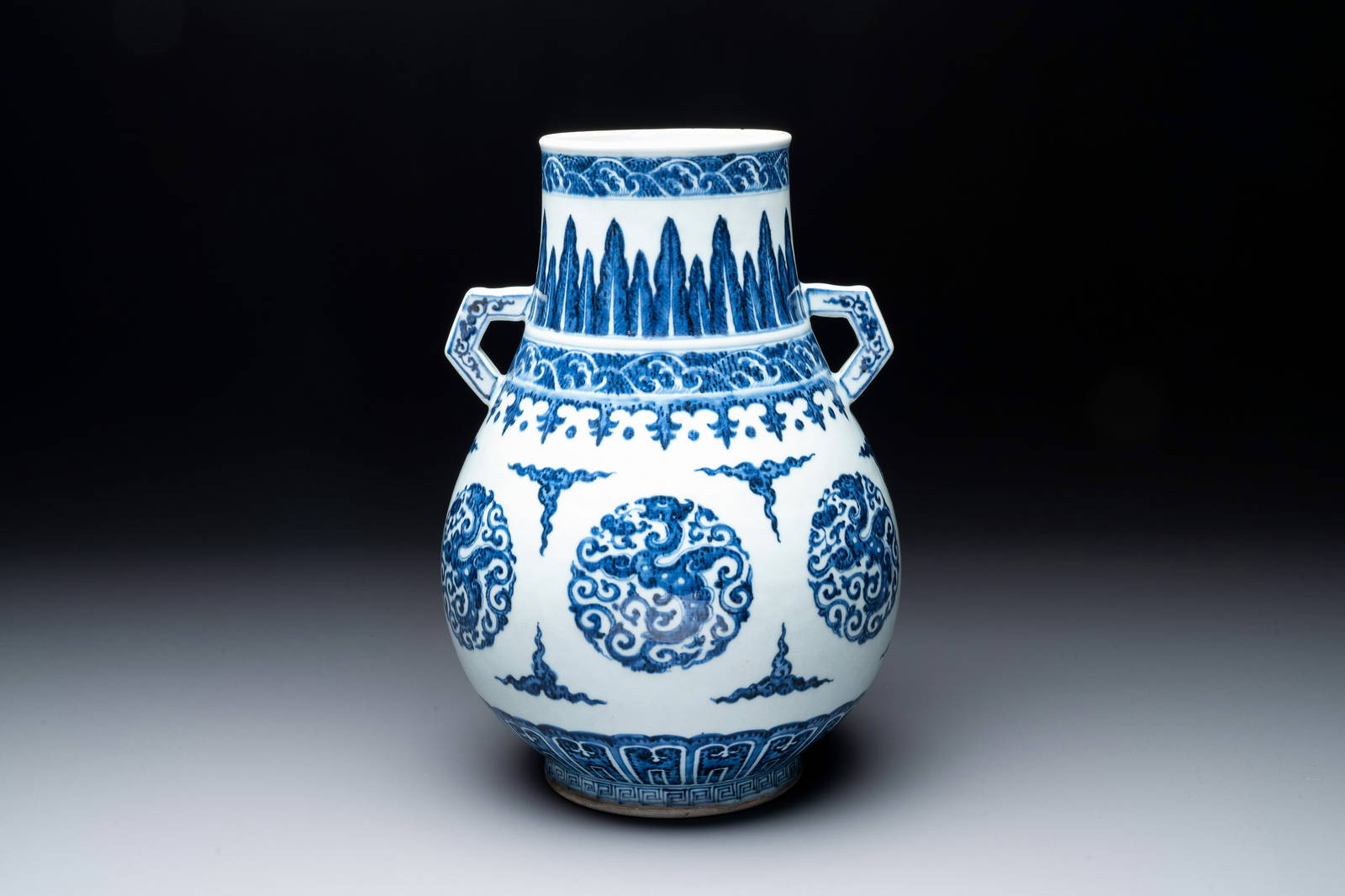 A Chinese blue and white 'Hu' vase with phoenixes, Qianlong