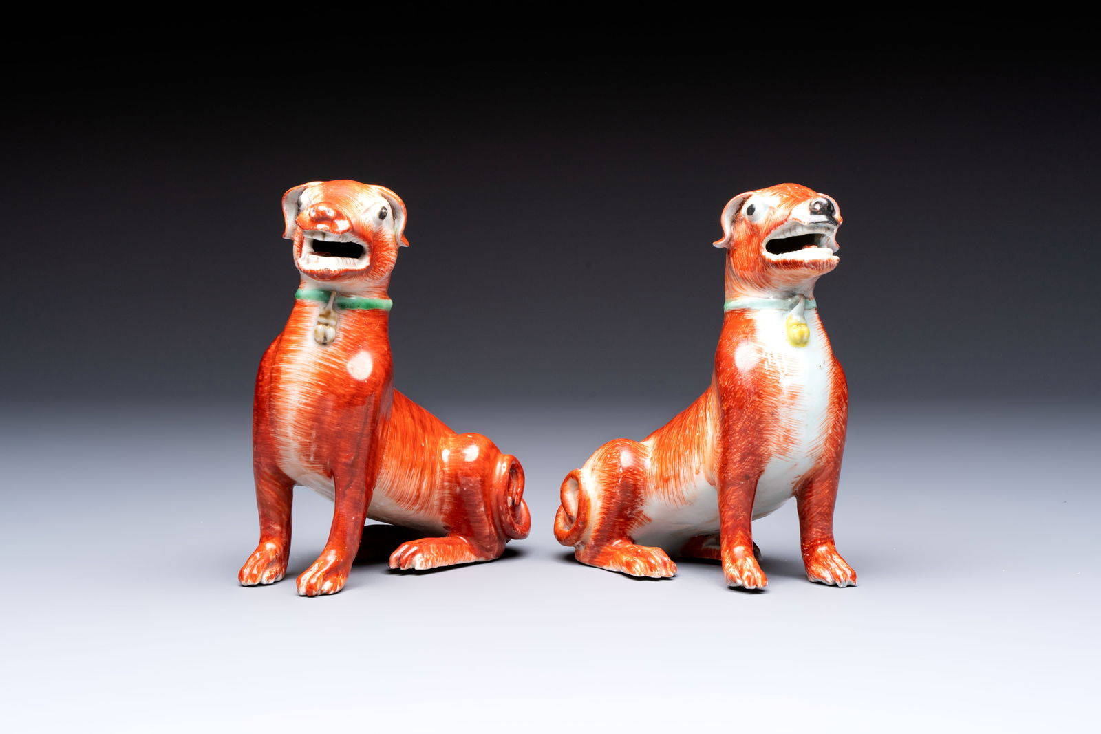 A pair of Chinese polychrome export models of dogs, Qianlong (1 of 7)