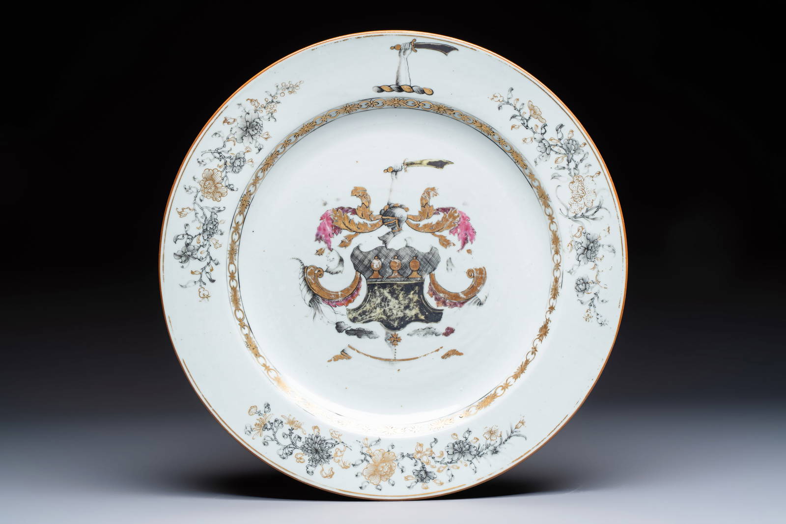 A Chinese armorial dish with the arms of Boteler or Butler for the English market, Qianlong, ca.