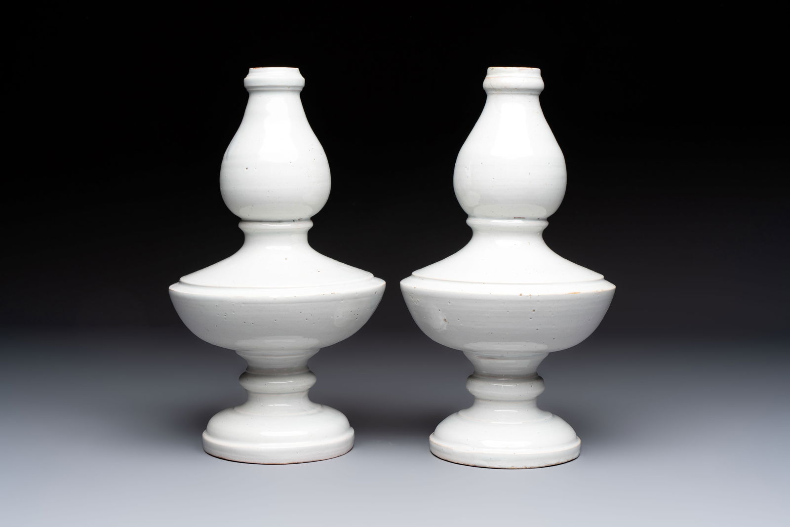 A pair of white-glazed baluster-shaped vases, France, 18th C. (1 of 6)