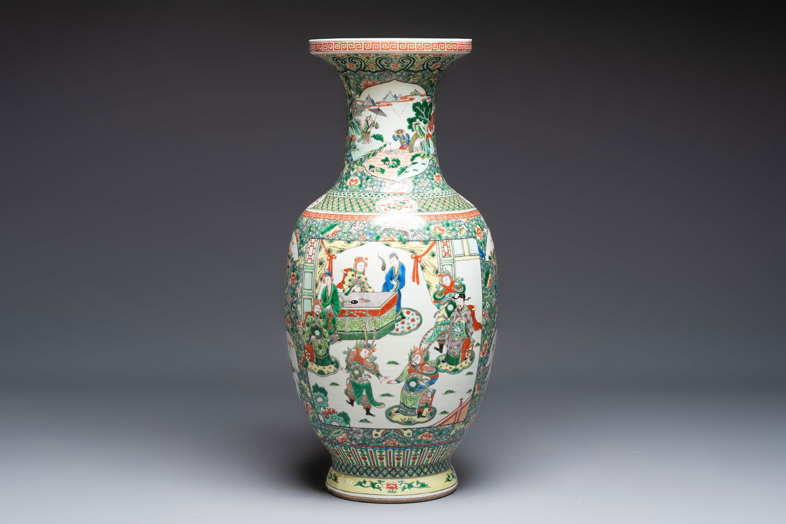 A large Chinese famille verte vase with narrative design, 19th C. (1 of 7)