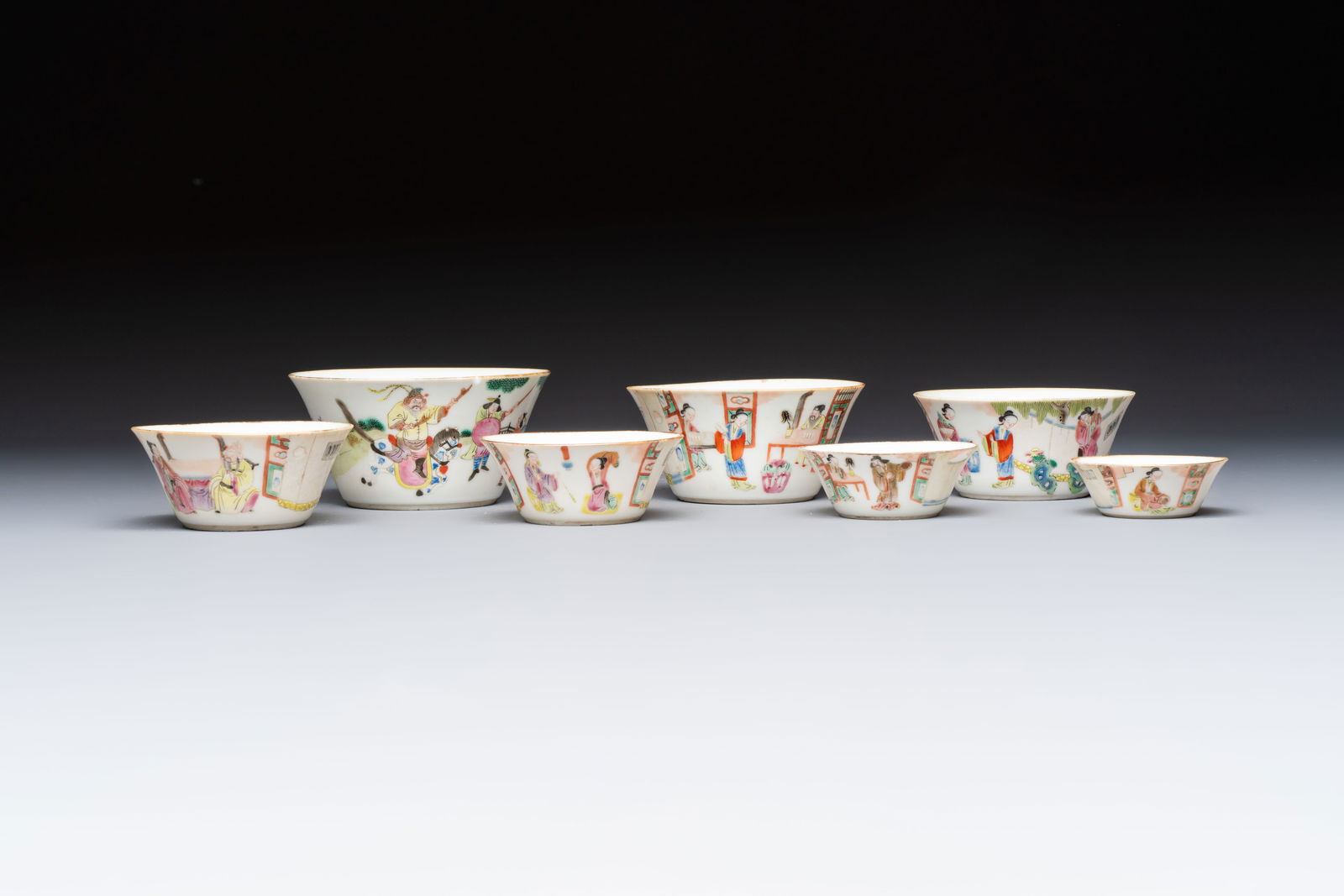 A set of seven Chinese famille rose nesting bowls with narrative design, Daoguang (1 of 13)