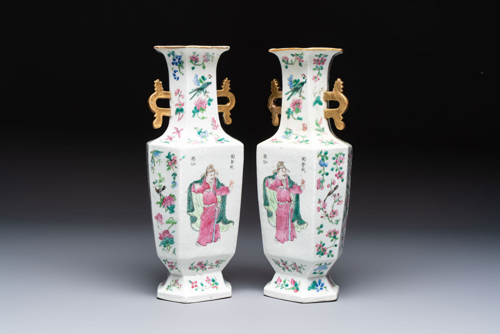 A pair of Chinese famille rose 'Wu Shuang Pu' vases, 19th C. (1 of 7)