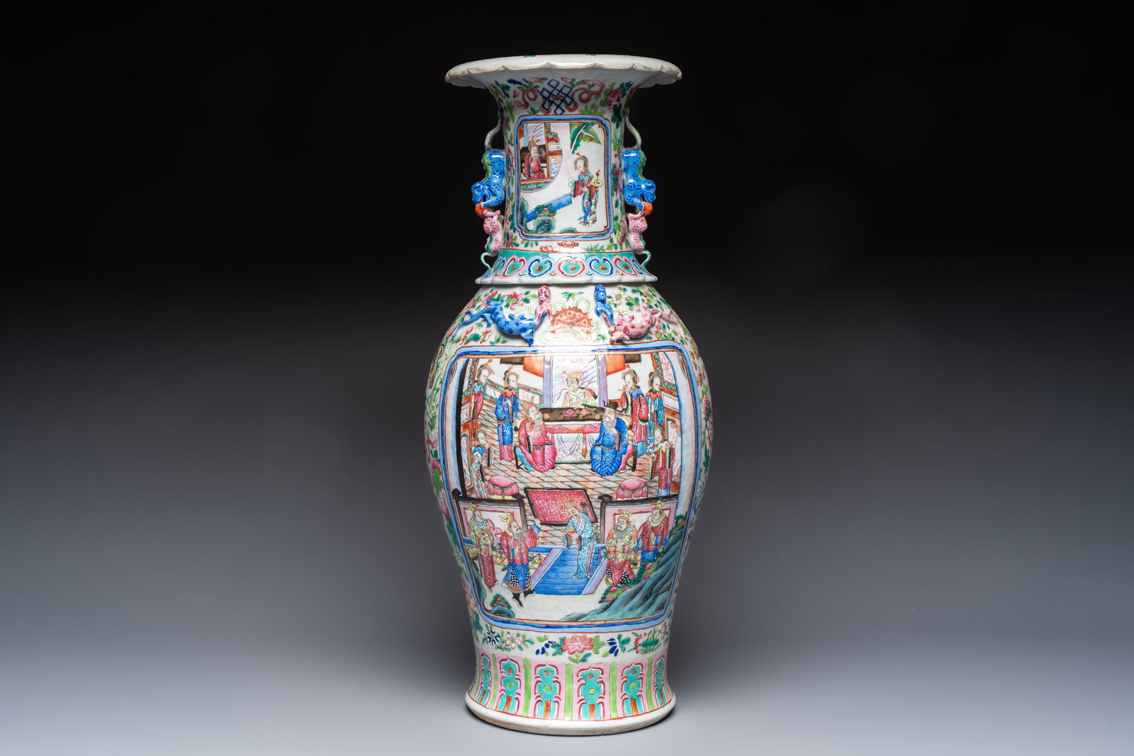 A Chinese Canton famille rose vase with narrative design, 19th C. (1 of 6)