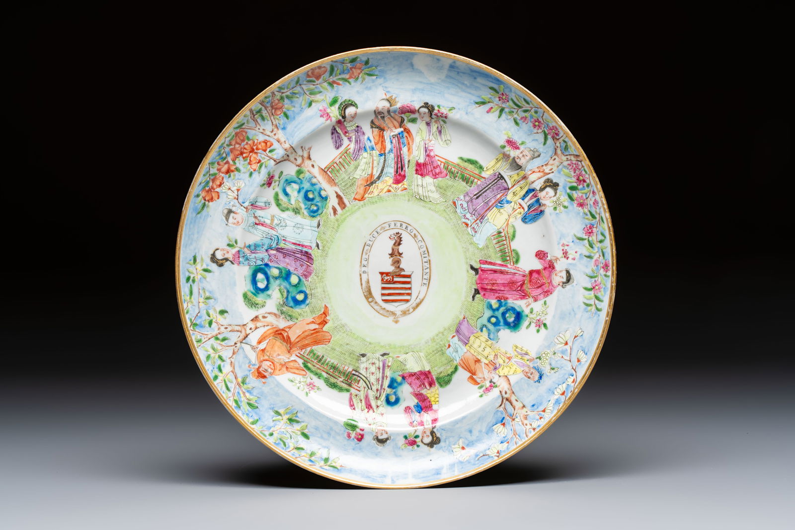 A Chinese Canton famille rose armorial plate with the arms of Caulfeild, Daoguang, ca. 1825 (1 of 2)