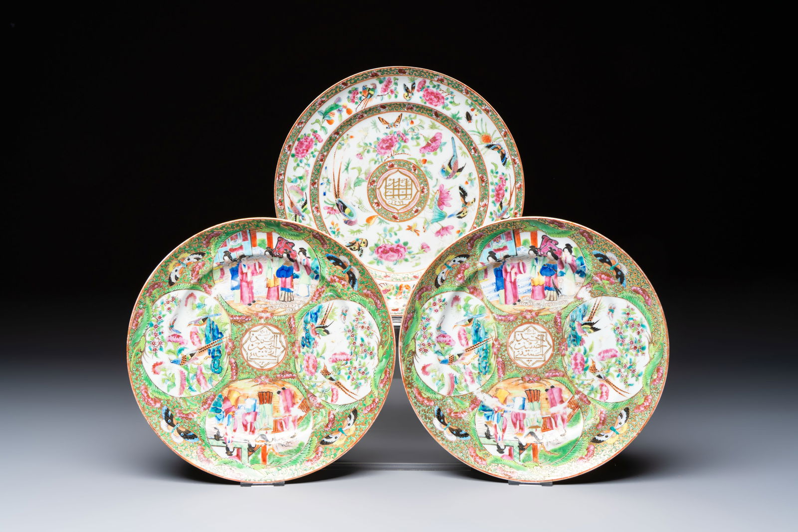 Three Chinese Canton famille rose plates for the Islamic market, 19th C. (1 of 5)