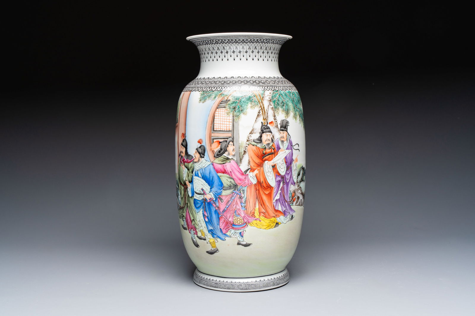 A Chinese polychrome 'Water Margin' vase, Qianlong mark, Republic (1 of 6)