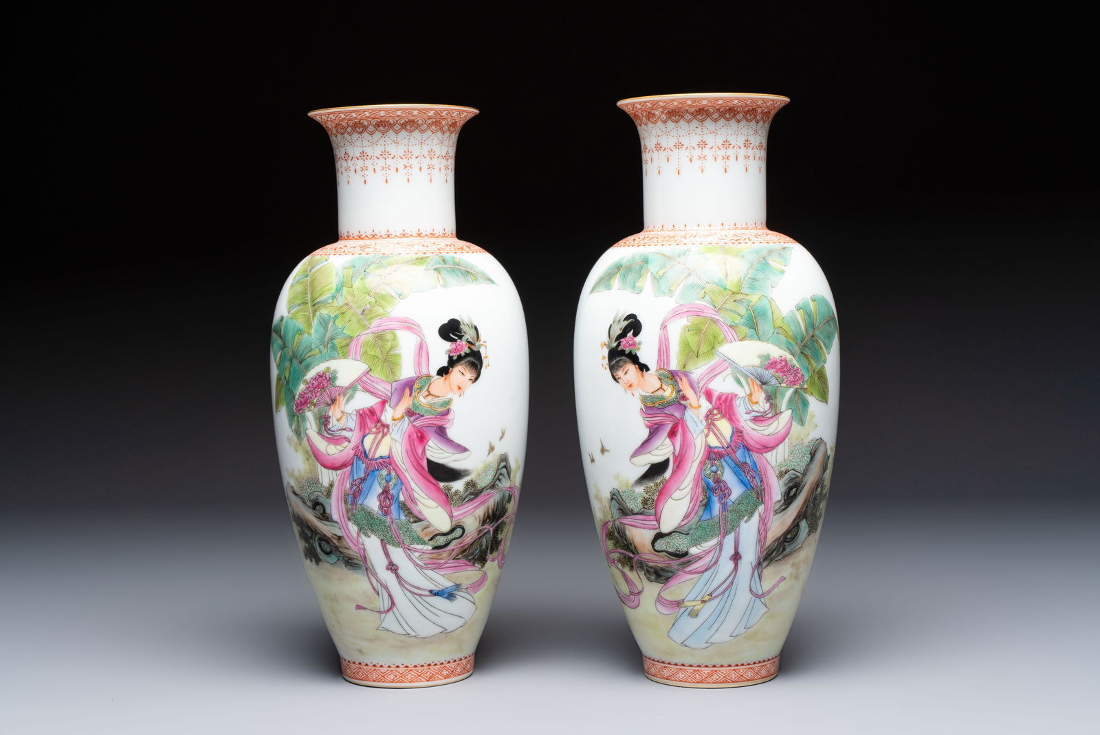A pair of Chinese famille rose 'Dream of the Red Chamber' vases, Jing De Zhen Zhi mark, signed Zhao (1 of 6)