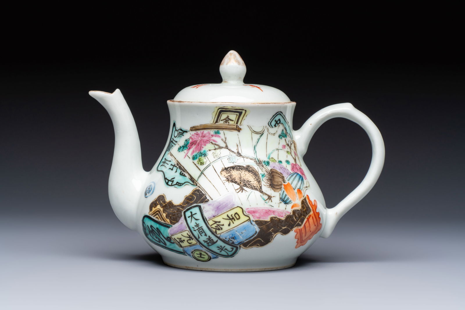 A Chinese famille rose 'Collage' teapot, Tongzhi mark, Republic, dated 1922 (1 of 6)