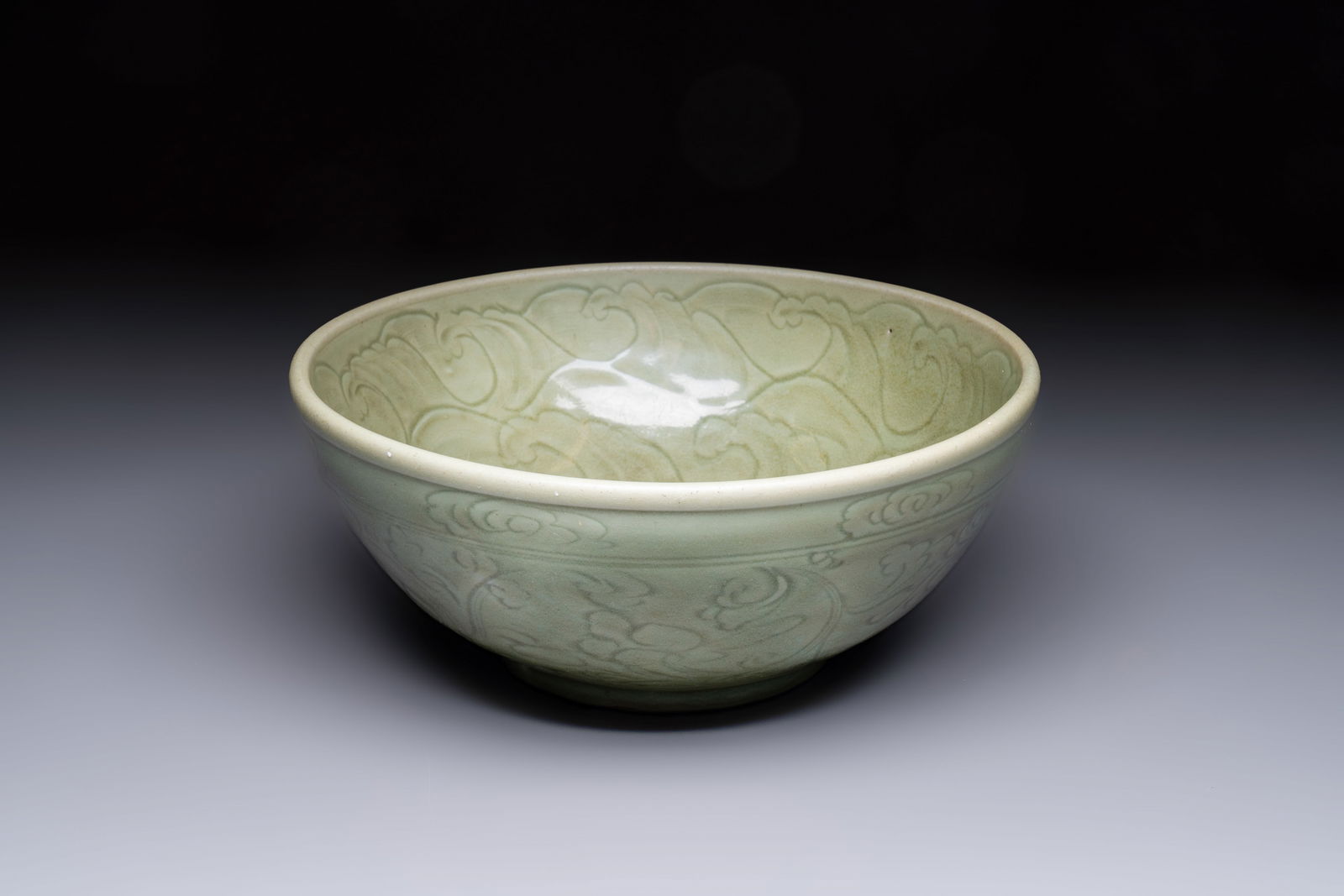 A large Chinese Longquan celadon 'Floral' bowl, Ming (1 of 10)