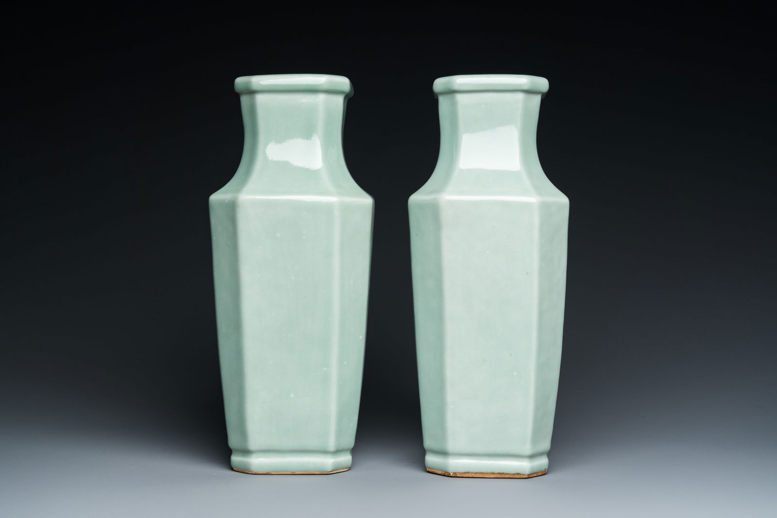 A pair of Chinese celadon-glazed octagonal vases, Xuantong mark and of the period (1 of 6)