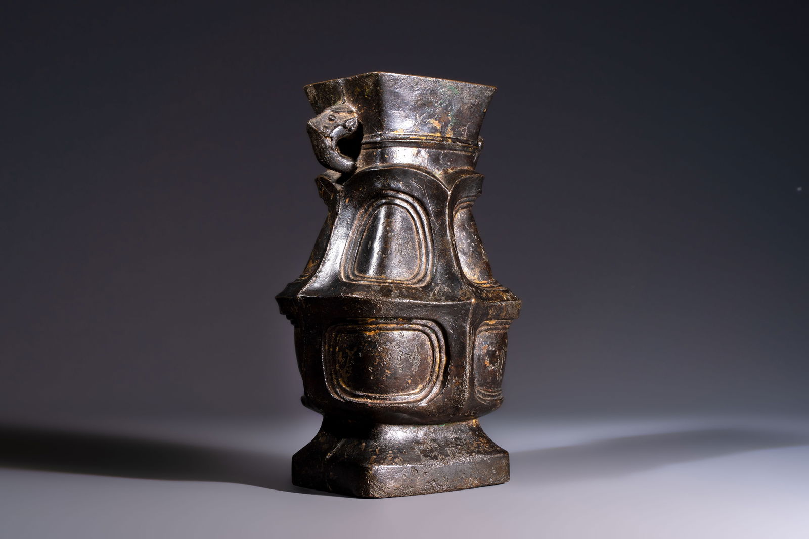 A Chinese archaic bronze wine vessel, Hu, probably Western Zhou (1 of 11)