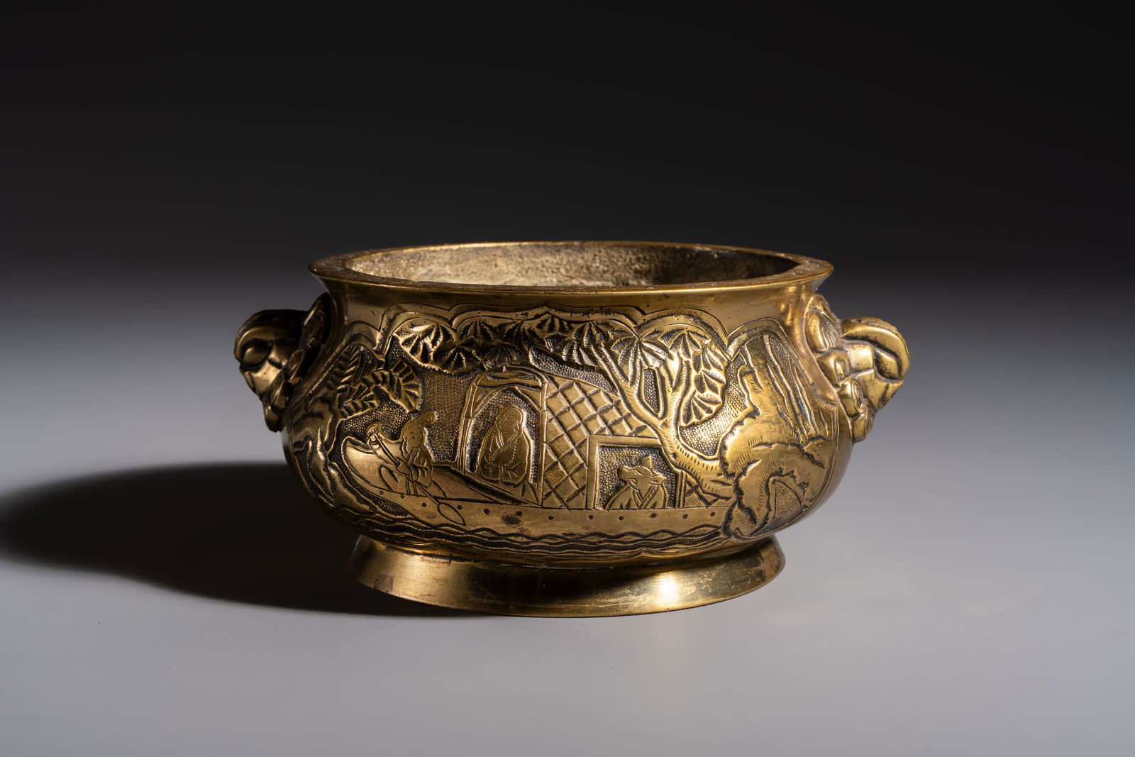 A Chinese bronze 'Journey to the West' censer, Xuande mark, 19th C. (1 of 7)