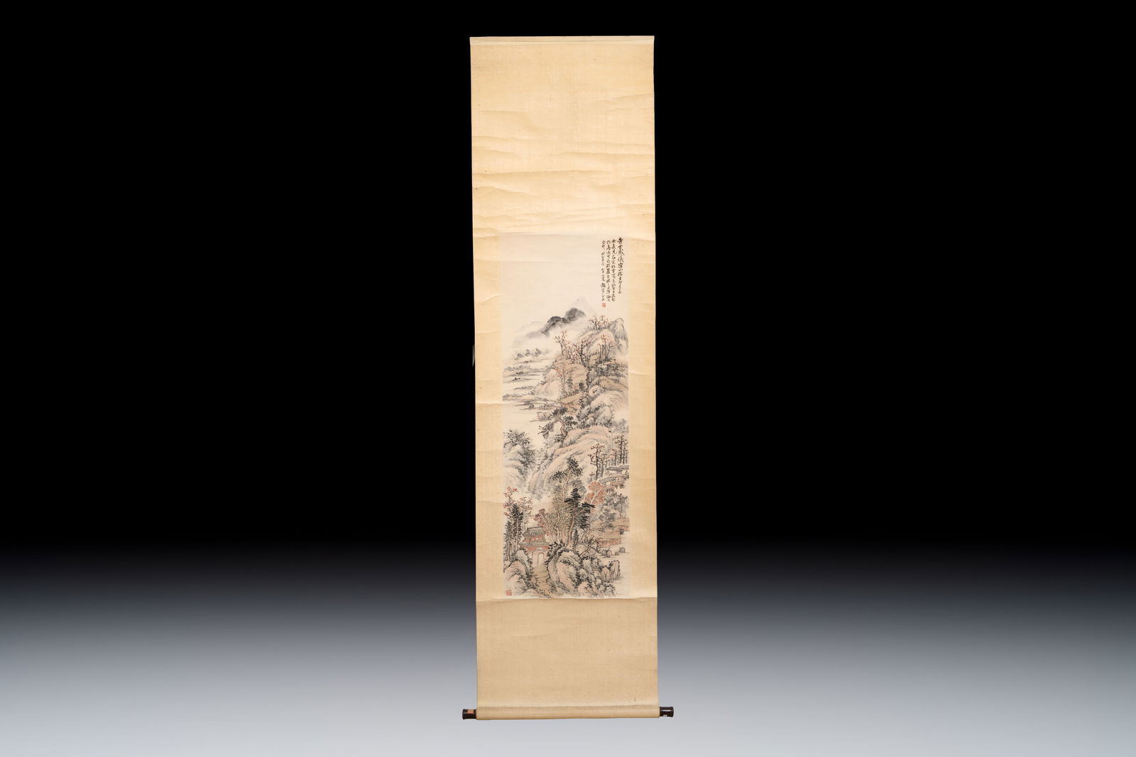 After Zhao Yunhe (1874-1955): 'Mountainous Landscape', ink and colour on paper, dated 1945 (1 of 3)