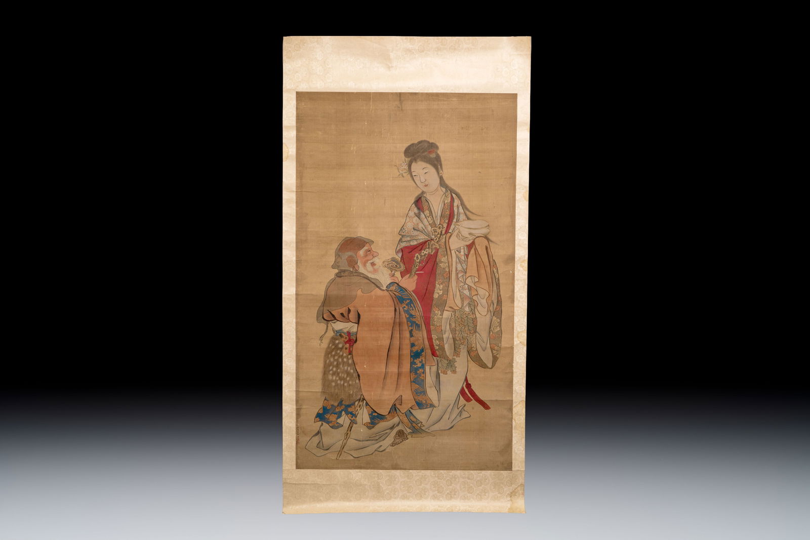 Chinese school: 'Magu Xianshou', ink and colour on silk, signed Ping Yang Ji Xiang, 19th C. (1 of 2)