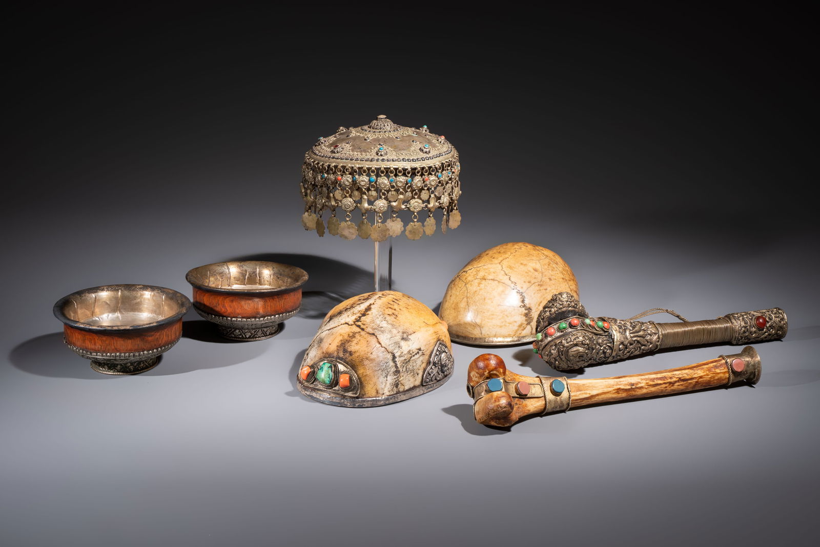 A varied collection of seven Tibetan ritual utensils, 19/20th C. (1 of 19)