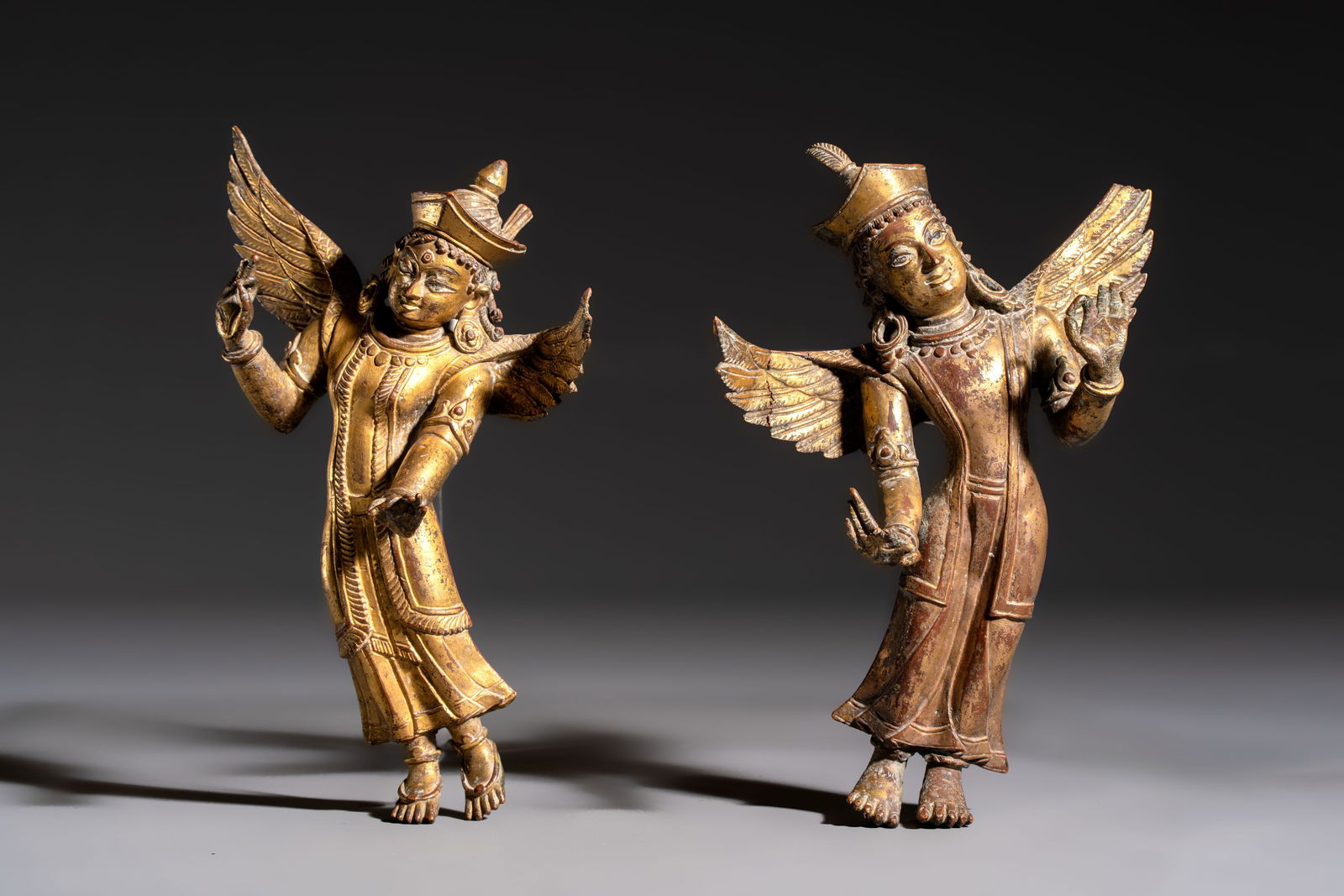 A pair of gilt-copper figures of Garuda, possibly Nepal, 17/18th C. (1 of 6)