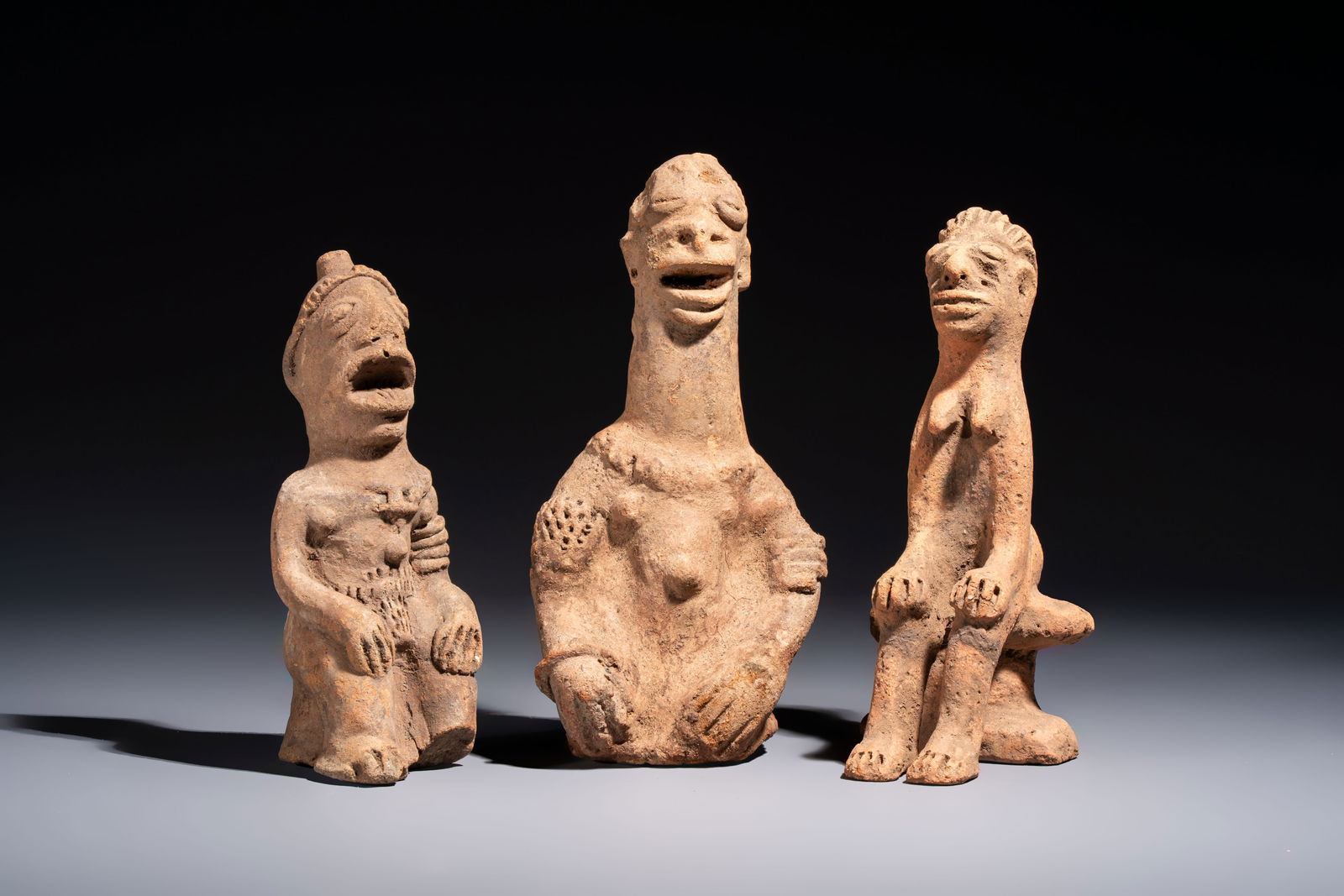 Three fine terracotta 'Komaland' figures, Ghana, 13/16th C. (1 of 7)