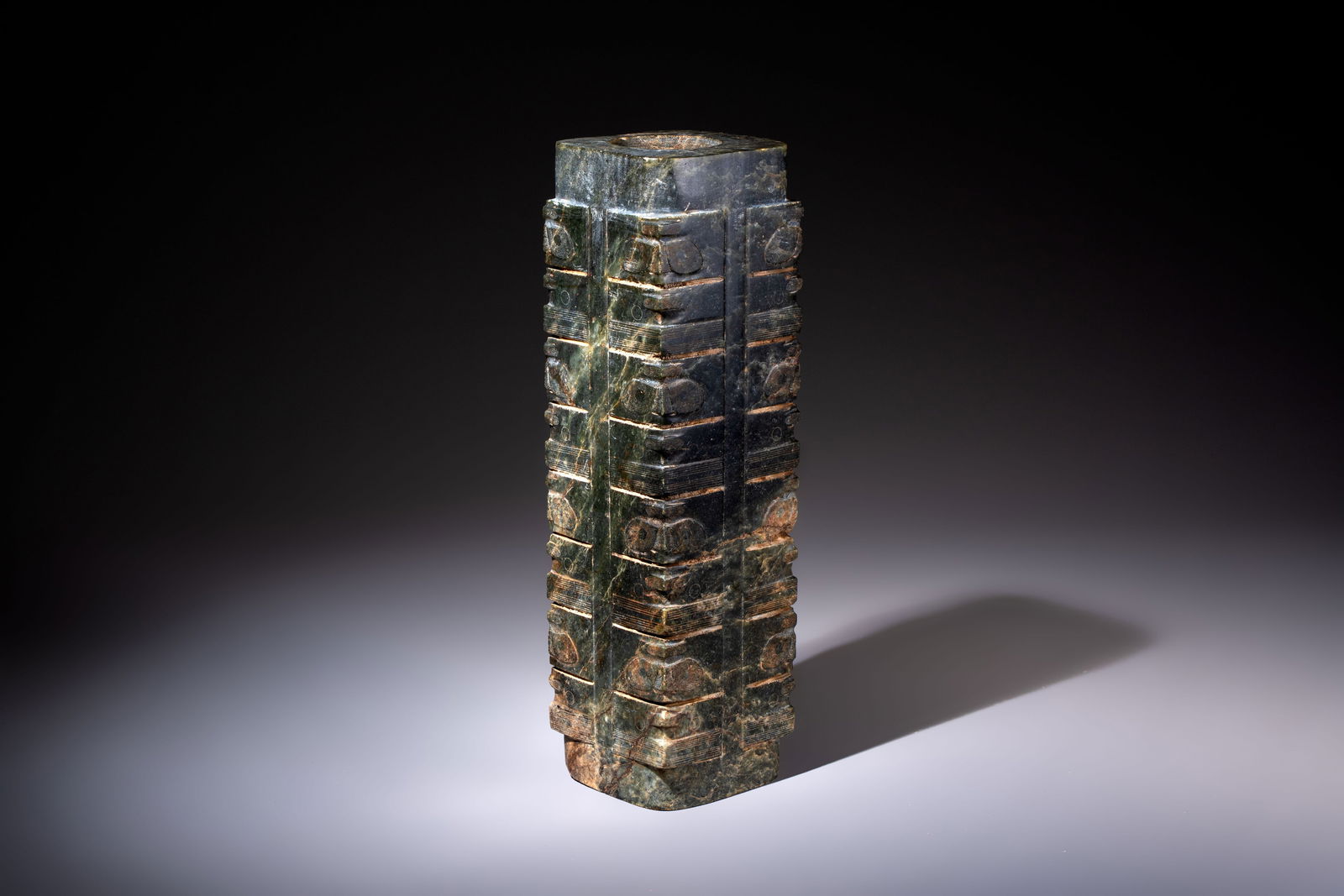 A large Chinese Liangzhu-type mottled jade cong, Neolithic period or later (1 of 7)