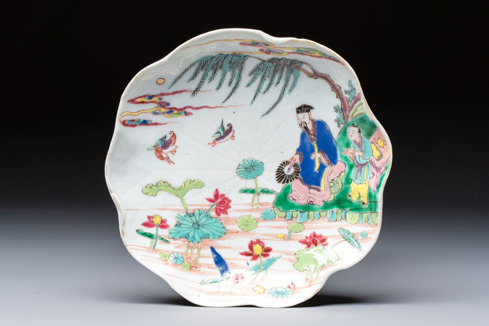 A rare Chinese famille rose 'Lotus Pond' plate, Yongzheng (1 of 2)