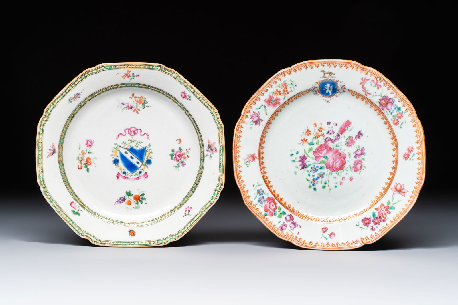 Two Chinese famille rose armorial saucers, Qianlong (1 of 2)