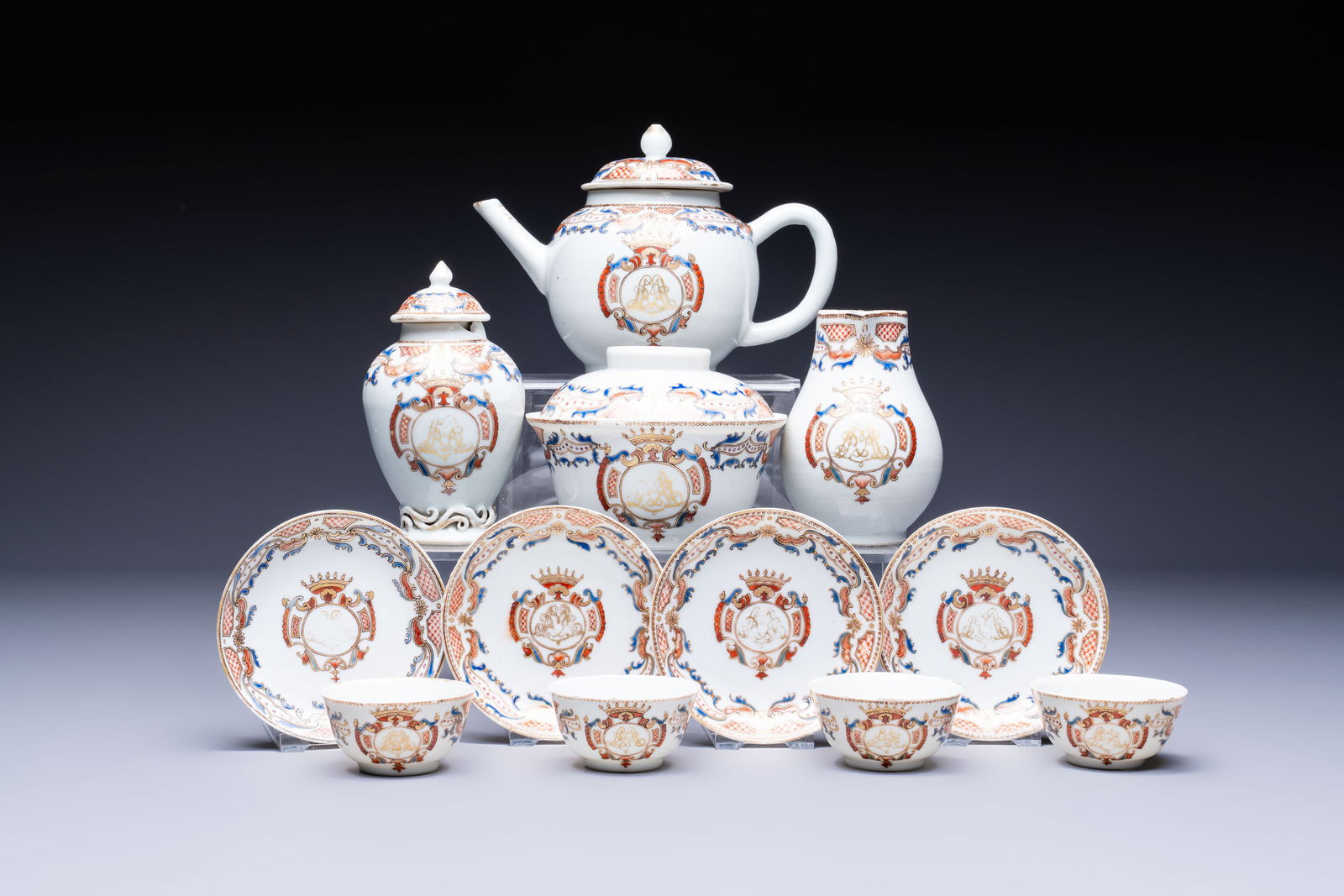 A Chinese armorial export 12-piece tea service with crowned monograms, Qianlong (1 of 20)
