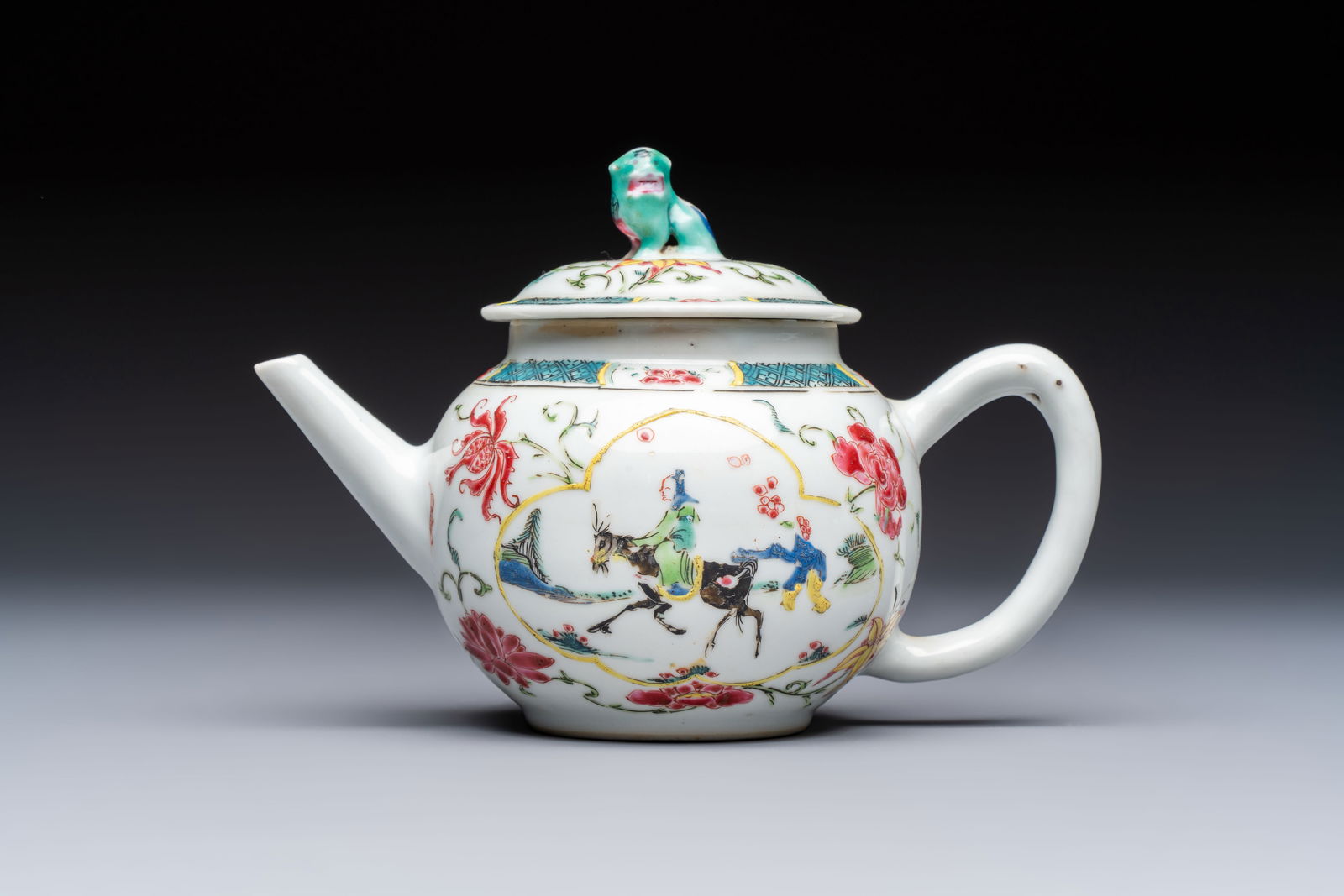 A Chinese famille rose 'Ta Xue Xun Mei' teapot and cover, Yongzheng/Qianlong (1 of 7)