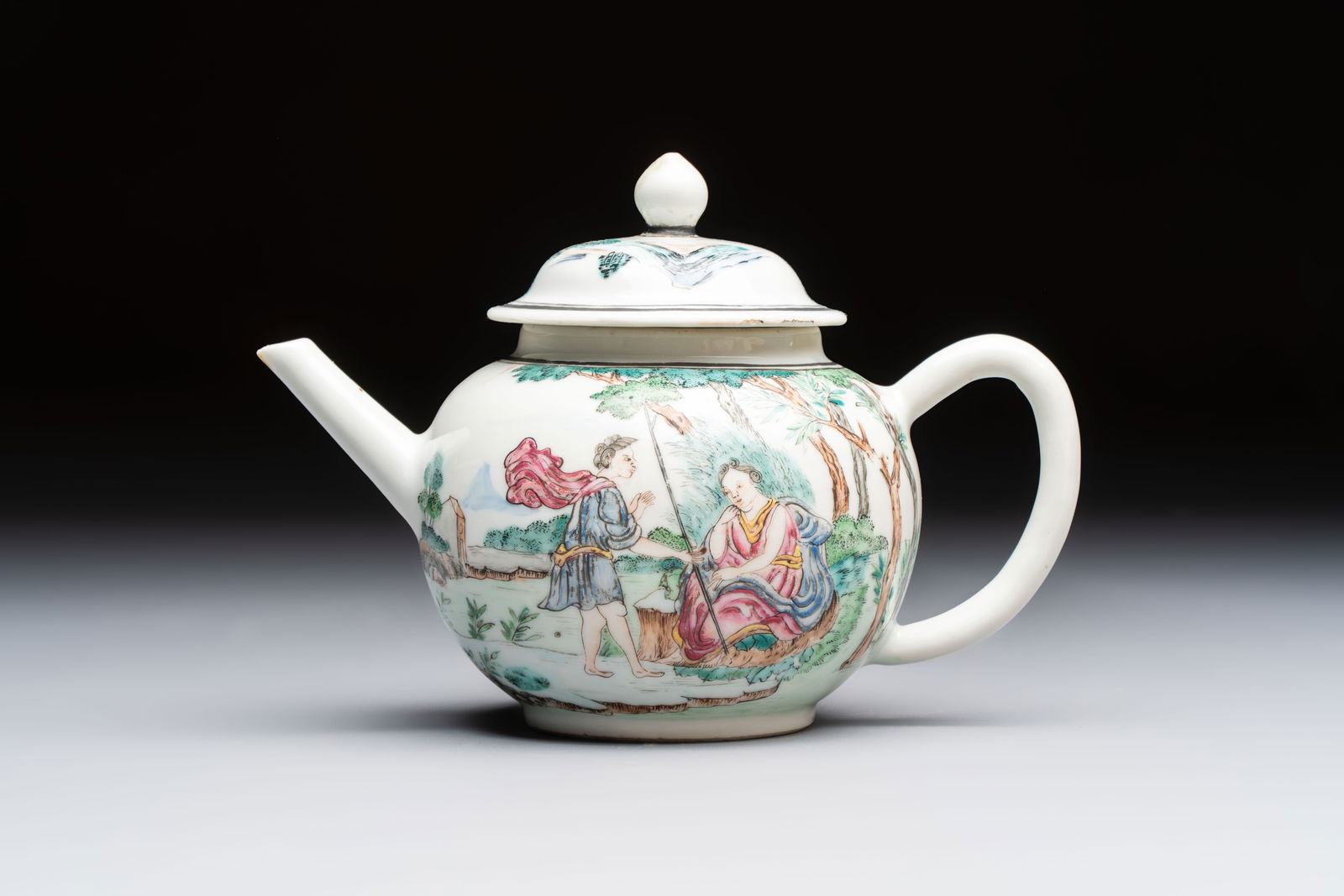 A Chinese famille rose 'Mythological Subject' teapot and cover, Qianlong (1 of 7)