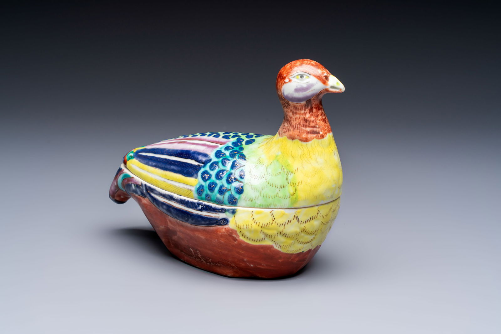 A rare Chinese famille rose hen pheasant tureen and cover, Qianlong (1 of 9)