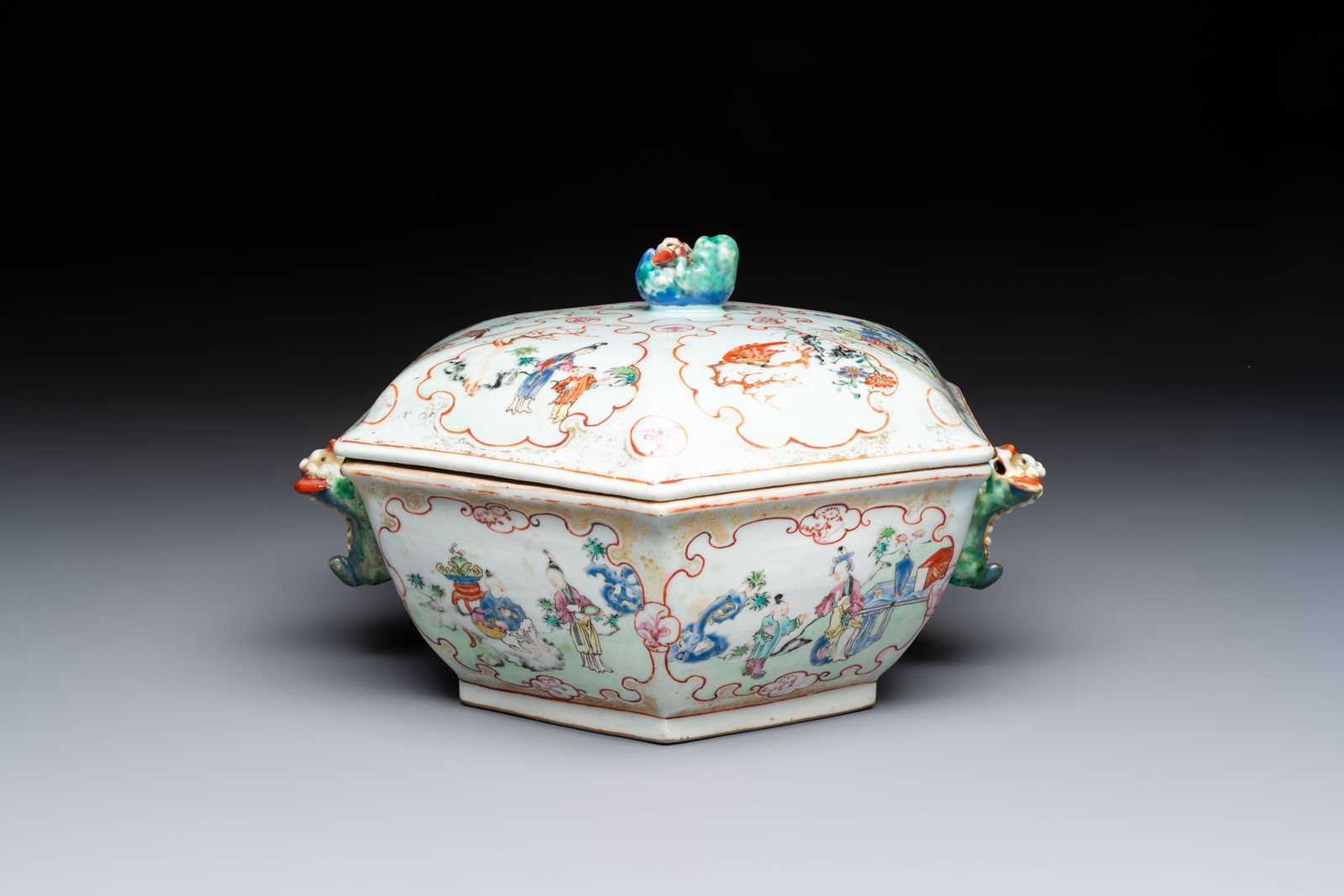 A Chinese Canton famille rose hexagonal tureen and cover, Qianlong (1 of 8)