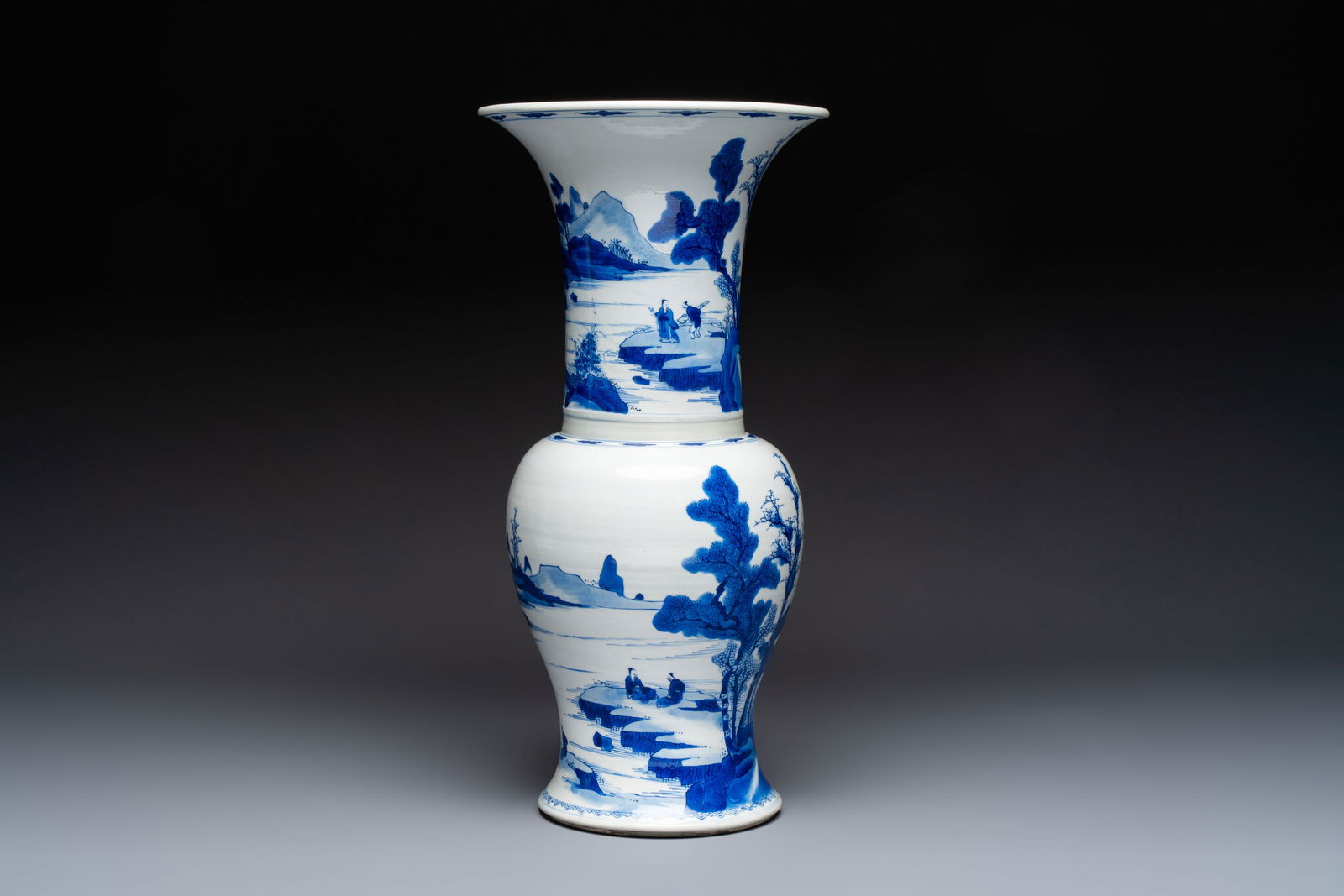 A Chinese blue and white 'Yenyen' vase with figures in a mountainous landscape, Kangxi (1 of 11)