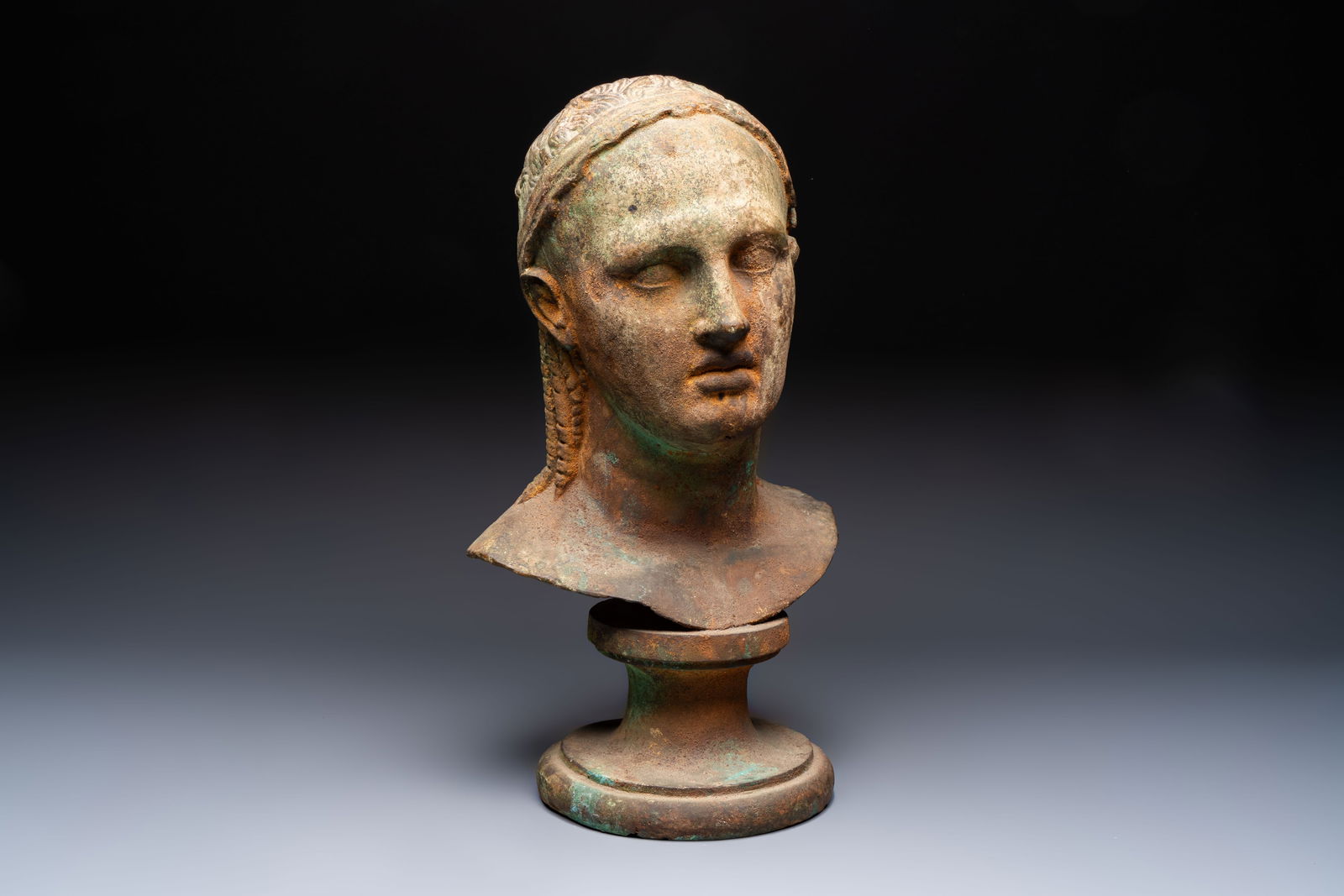 A cast iron bust after the antique, France, 20th C.: A cast iron bust after the antique, France, 20th C. H.: 56 cm Weight: 9 kilograms