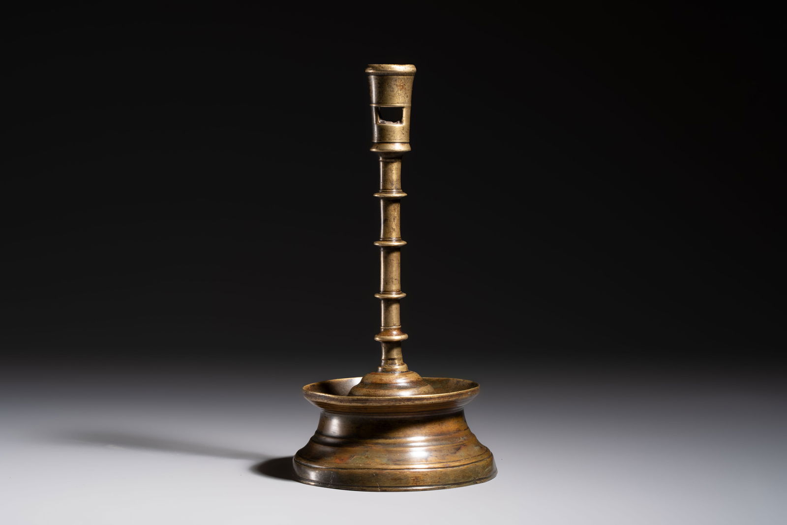 A Flemish knotted brass candlestick, 15/16th C. (1 of 6)