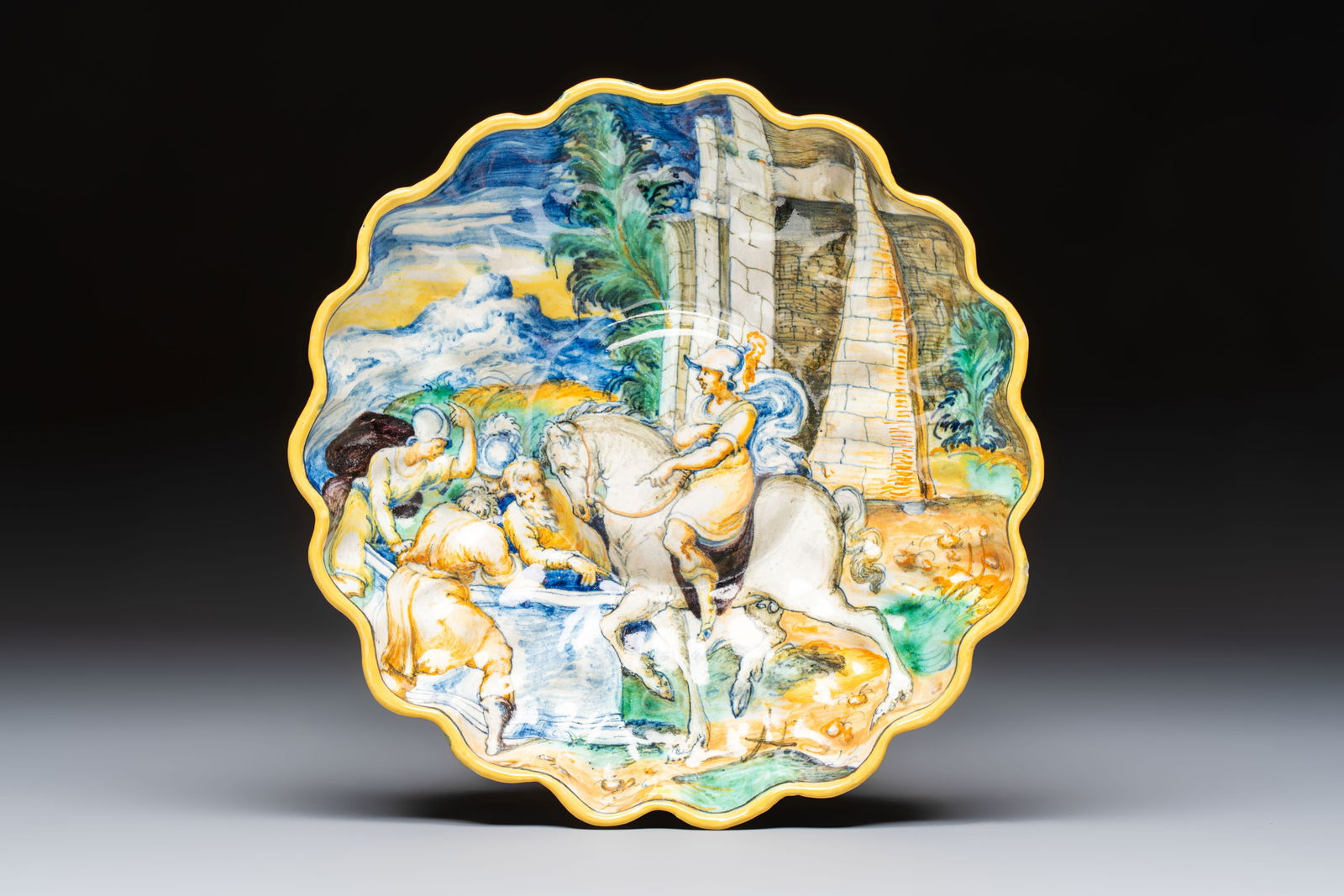 A polychrome Italian 'istoriato' maiolica crespina, attributed to the Amazon Painter or the (1 of 5)