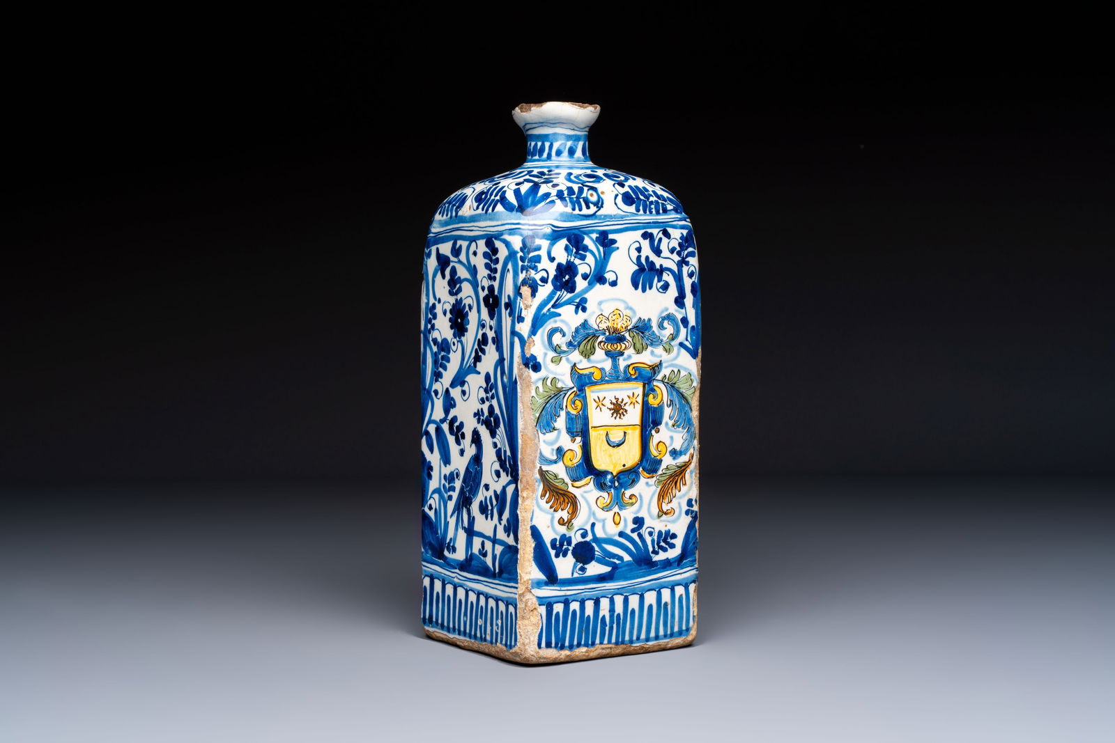 A polychrome Italian maiolica armorial square bottle, Savona, Italy, 17th C. (1 of 7)