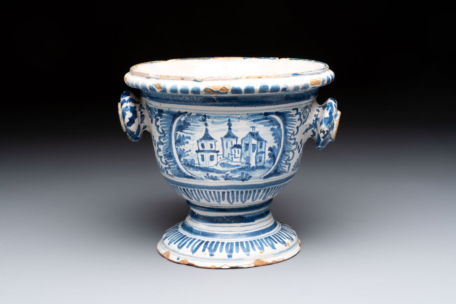 A blue and white French faience garden vase, probably Nevers, 18th C. (1 of 7)
