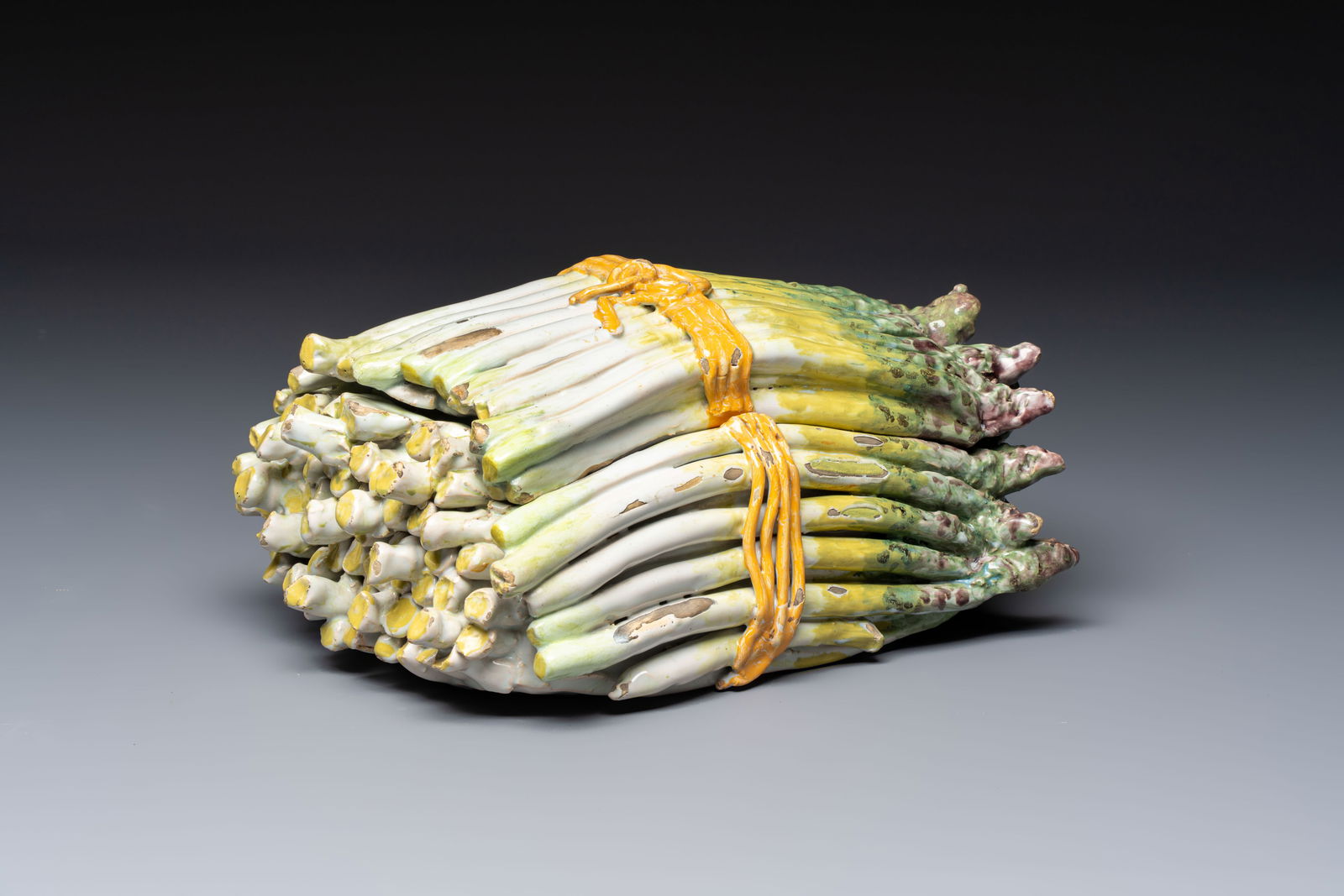 A large polychrome faience 'Asparagus' tureen and cover, East France or Germany, 18th C. (1 of 8)