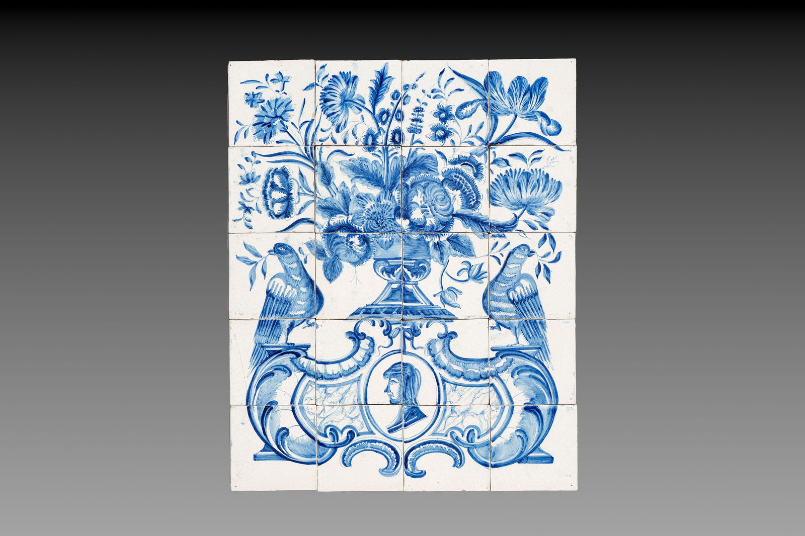 A blue and white 20-piece Dutch Delft tile mural, early 19th C. (1 of 2)