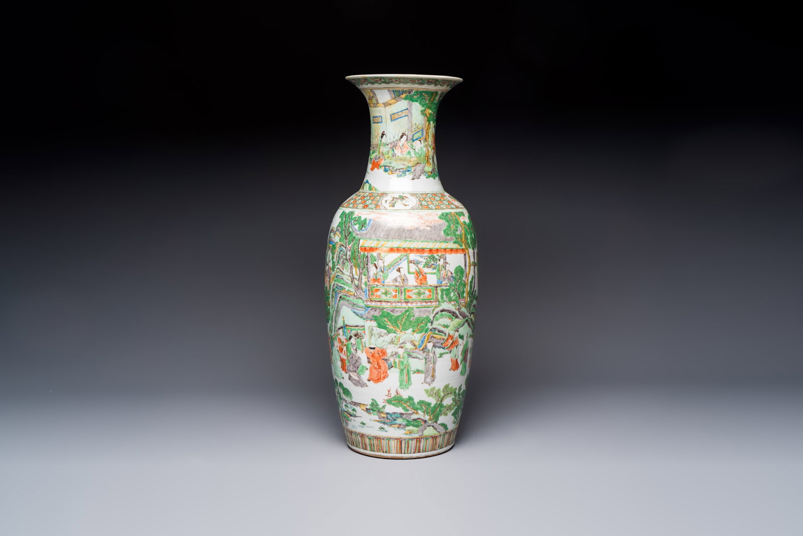 A large Chinese famille verte vase with figures in a garden, 19th C. (1 of 6)