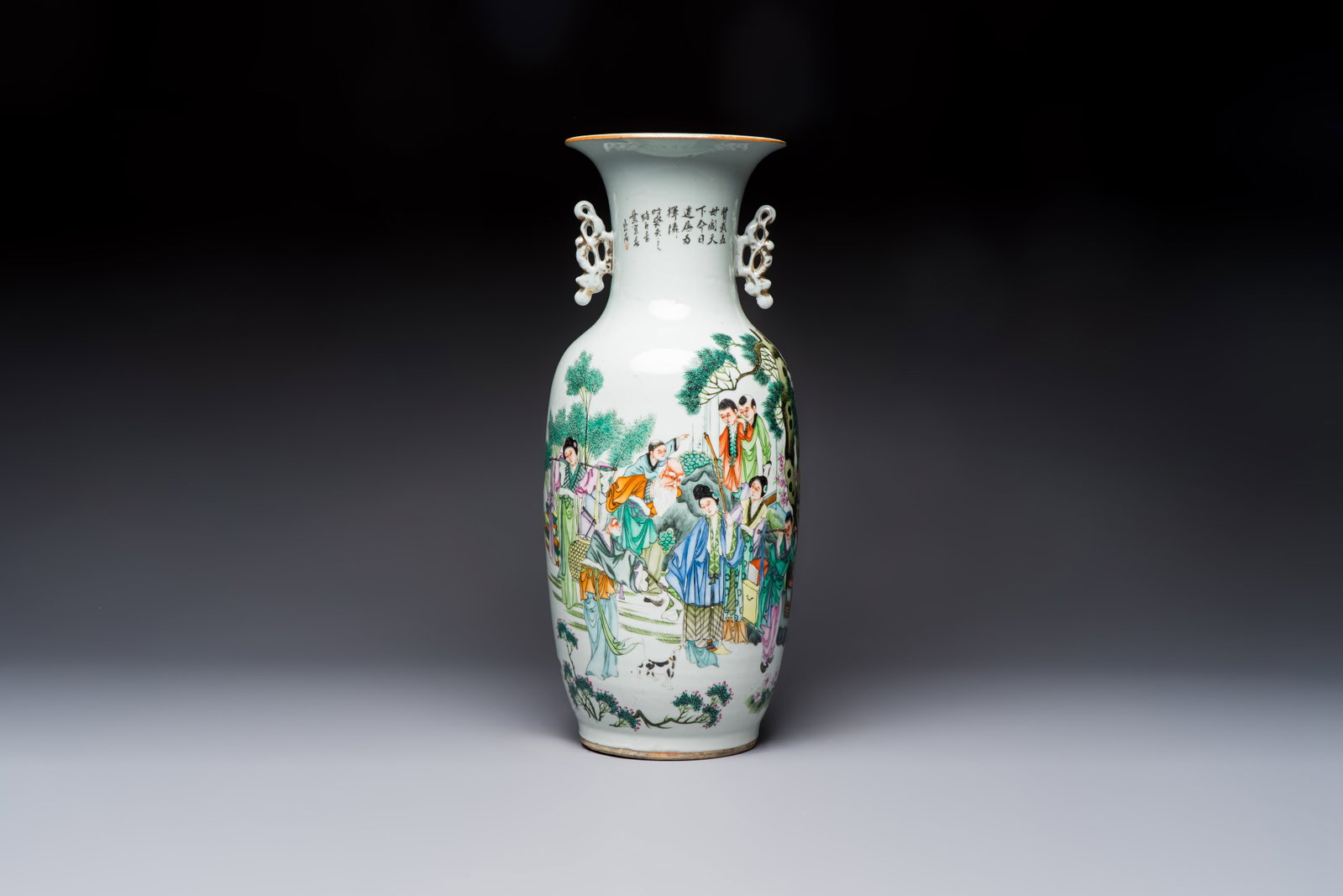 A Chinese famille rose 'Meng Mu San Qian' and 'Antiquities' vase, signed Ye Yichun (1 of 6)