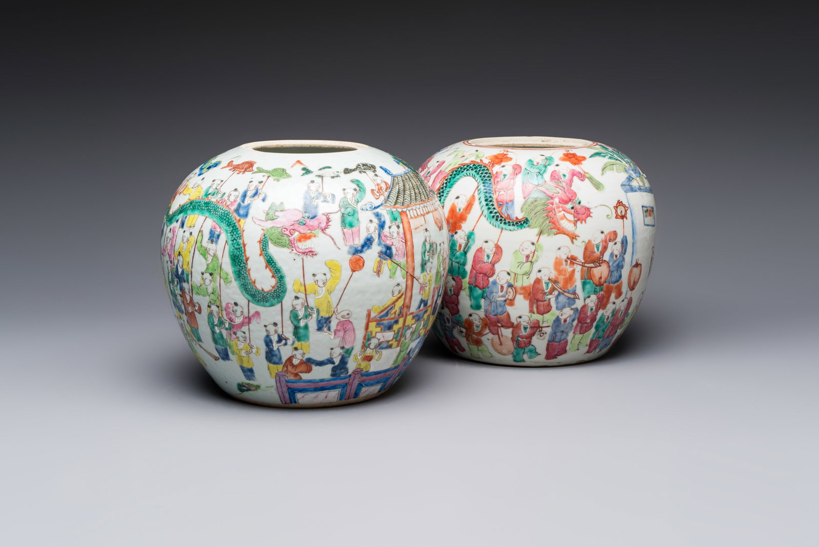 Two Chinese famille rose '100 Boys' jars, 19th C. (1 of 7)