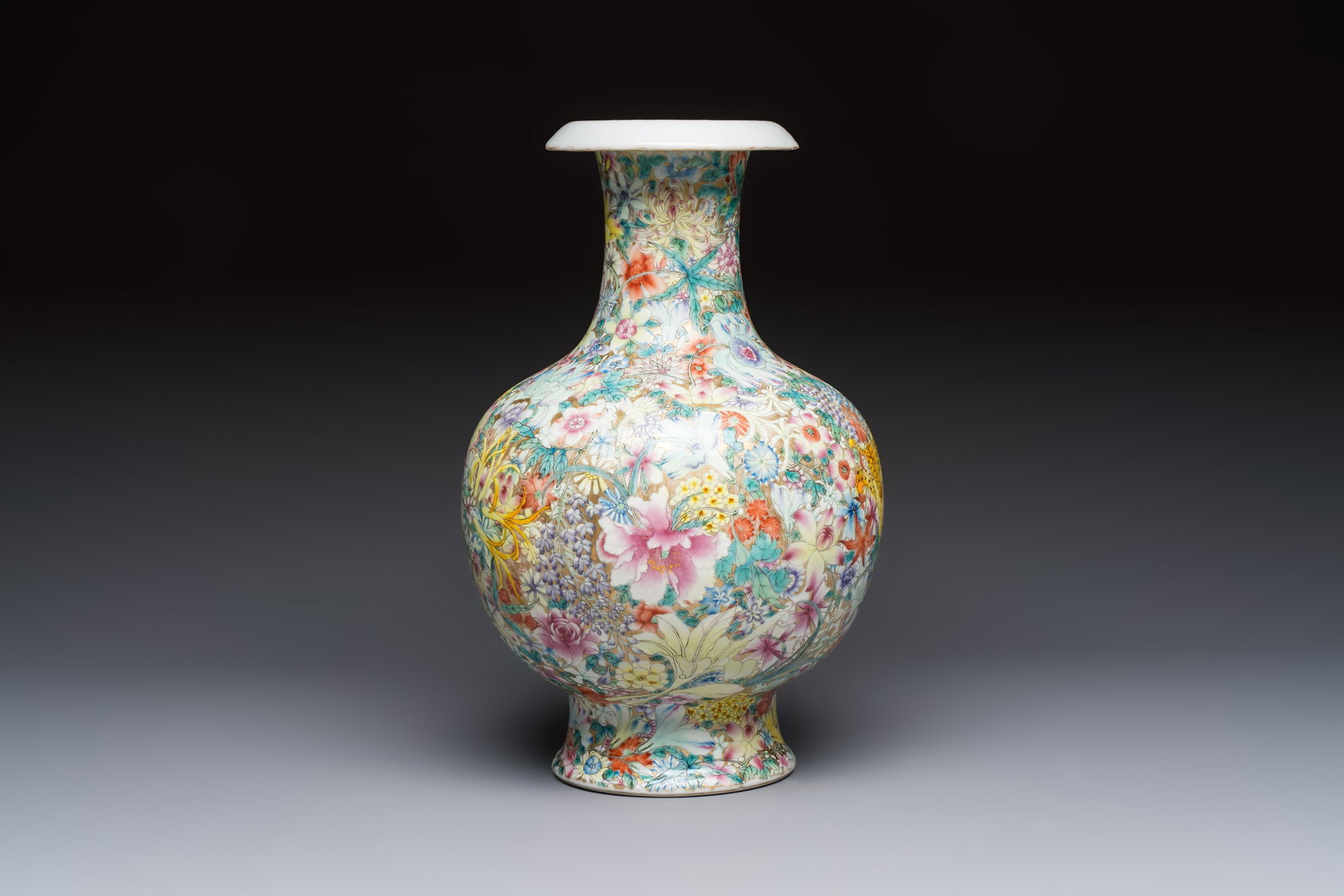 A fine Chinese famille rose 'Millefleurs' vase, Qianlong mark, Republic (1 of 6)