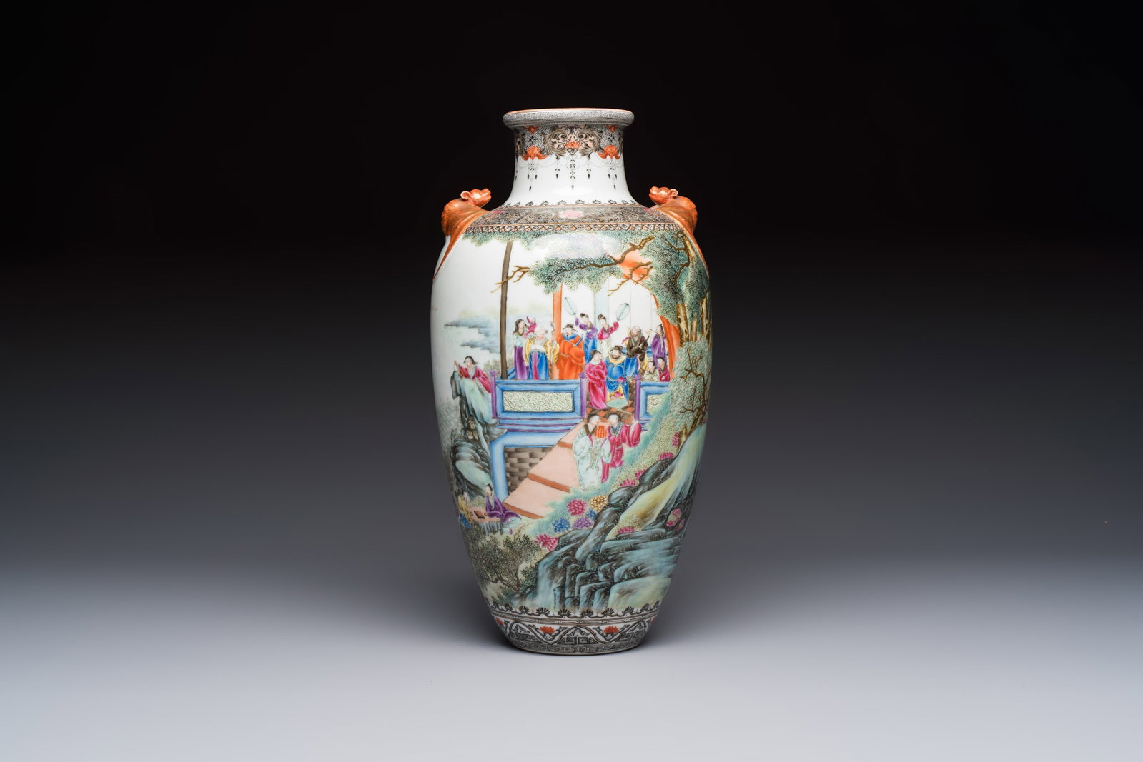 A fine Chinese famille rose vase with narrative design, Qianlong mark, Republic (1 of 6)
