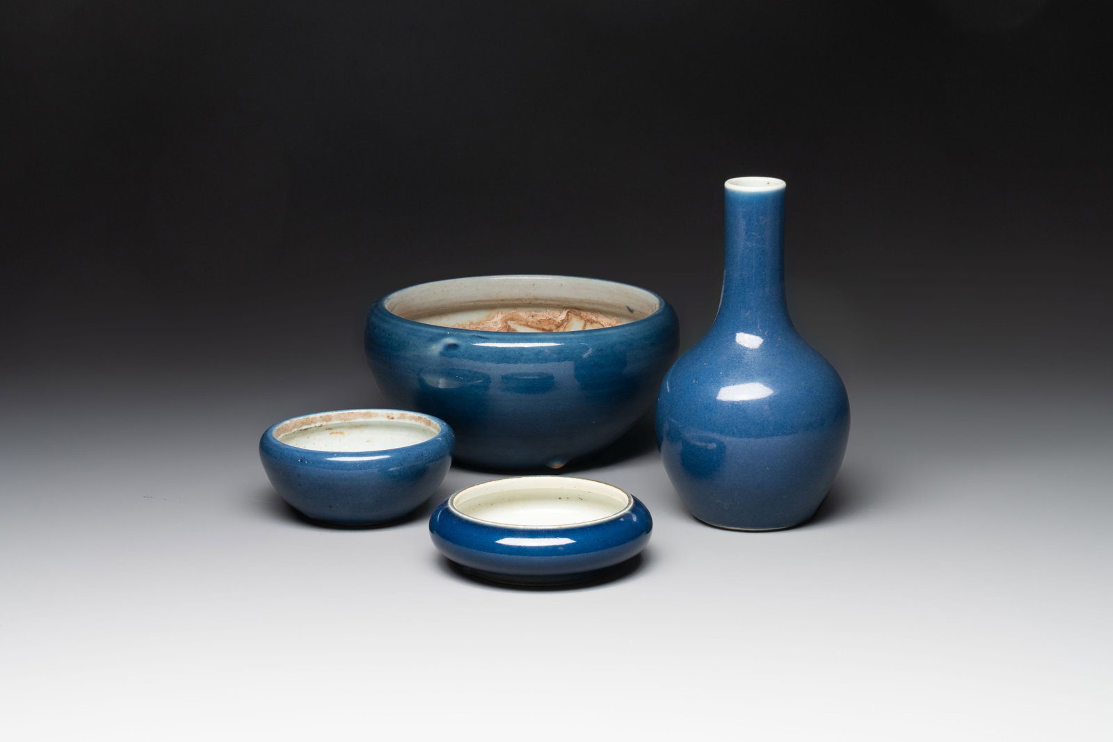 Four Chinese sacrificial blue-glazed wares, Qianlong mark, 18/19th C. (1 of 11)