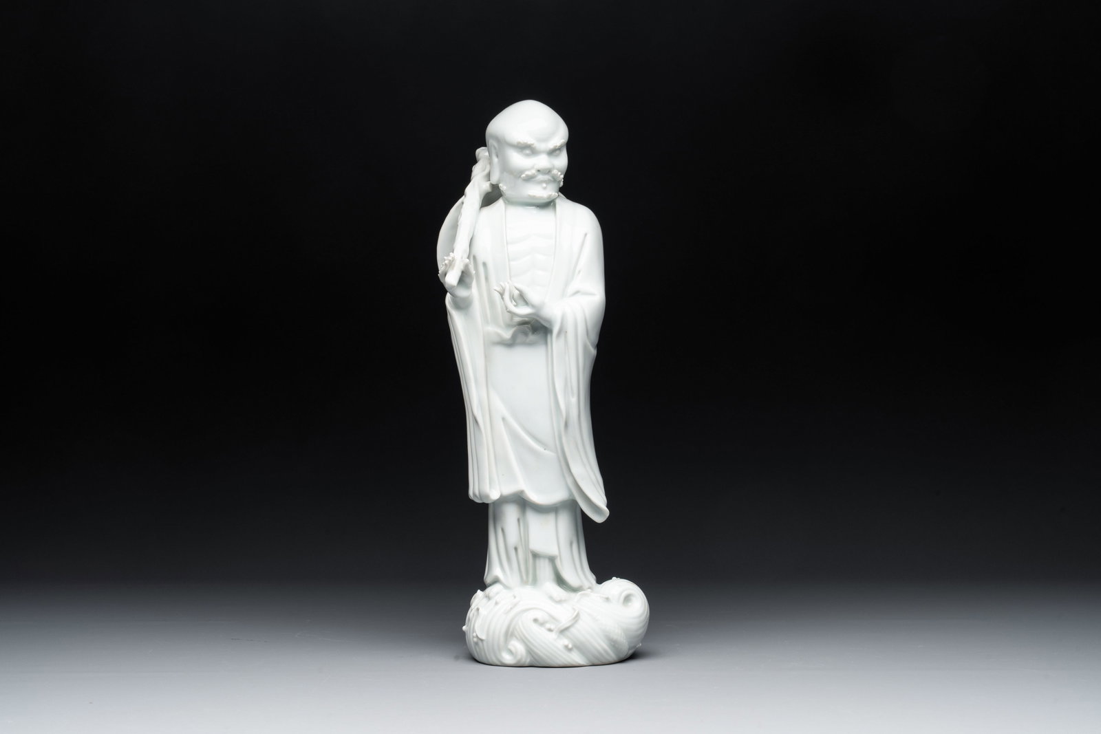A Chinese Dehua blanc de Chine Damo, Dehua and He Chaozong marks, 19th C. (1 of 6)