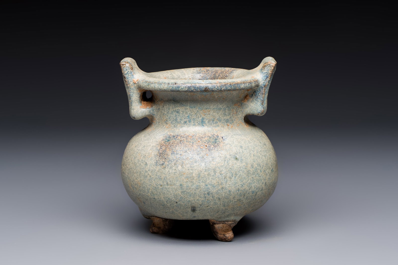 A Chinese junyao tripod censer with handles, Jin/Yuan (1 of 7)