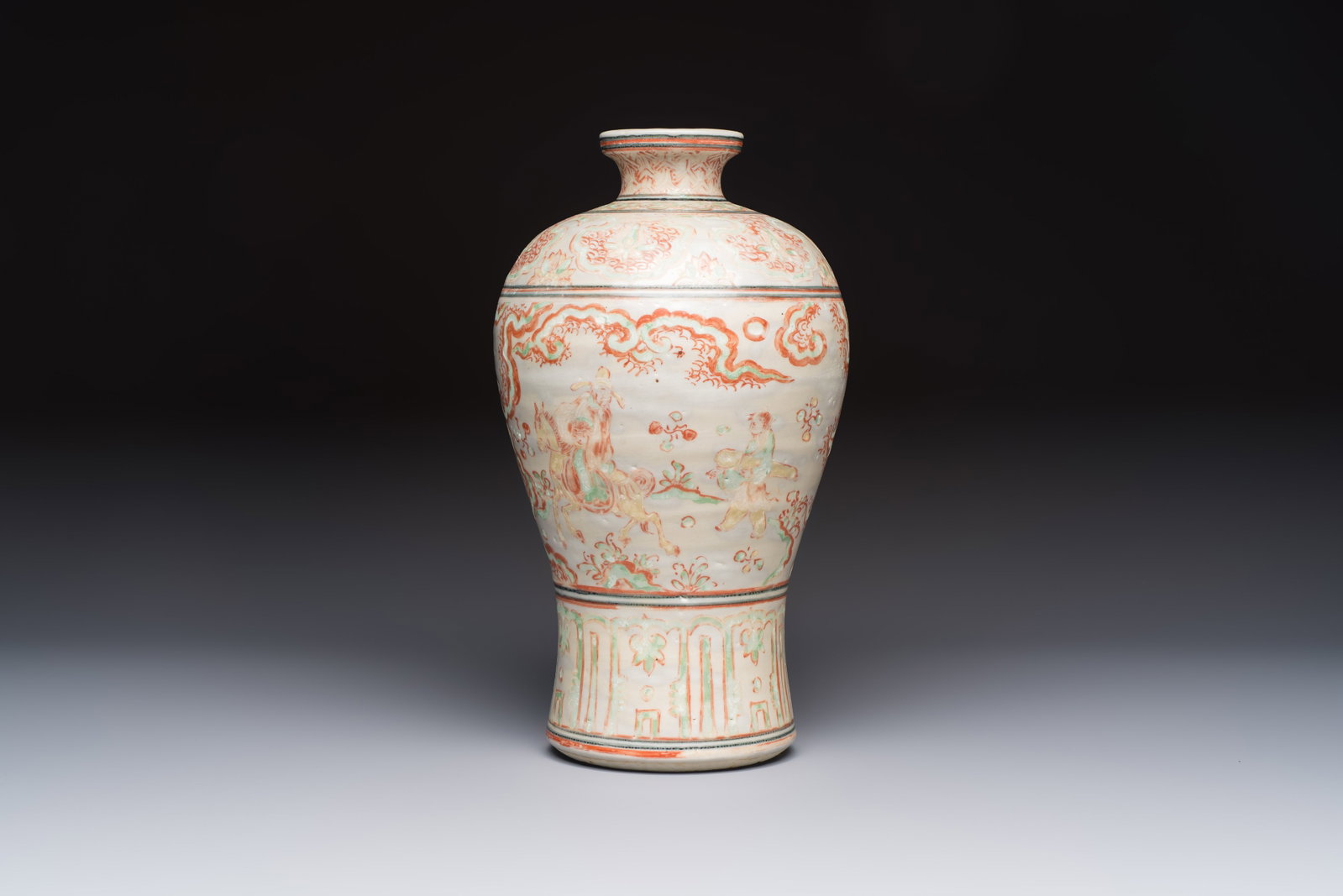 A Chinese polychrome-enamelled 'Xie Qin Fang You' 'Meiping' vase, Ming (1 of 6)